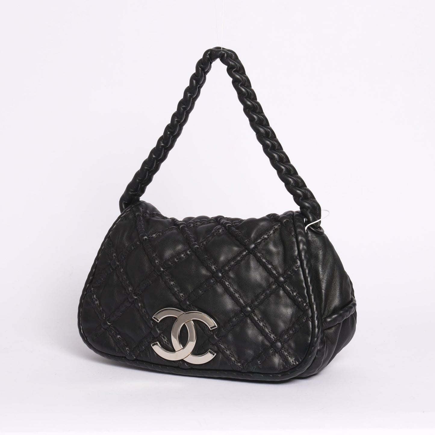 Chanel Black Lambskin Leather Hidden Flap Braided Handle