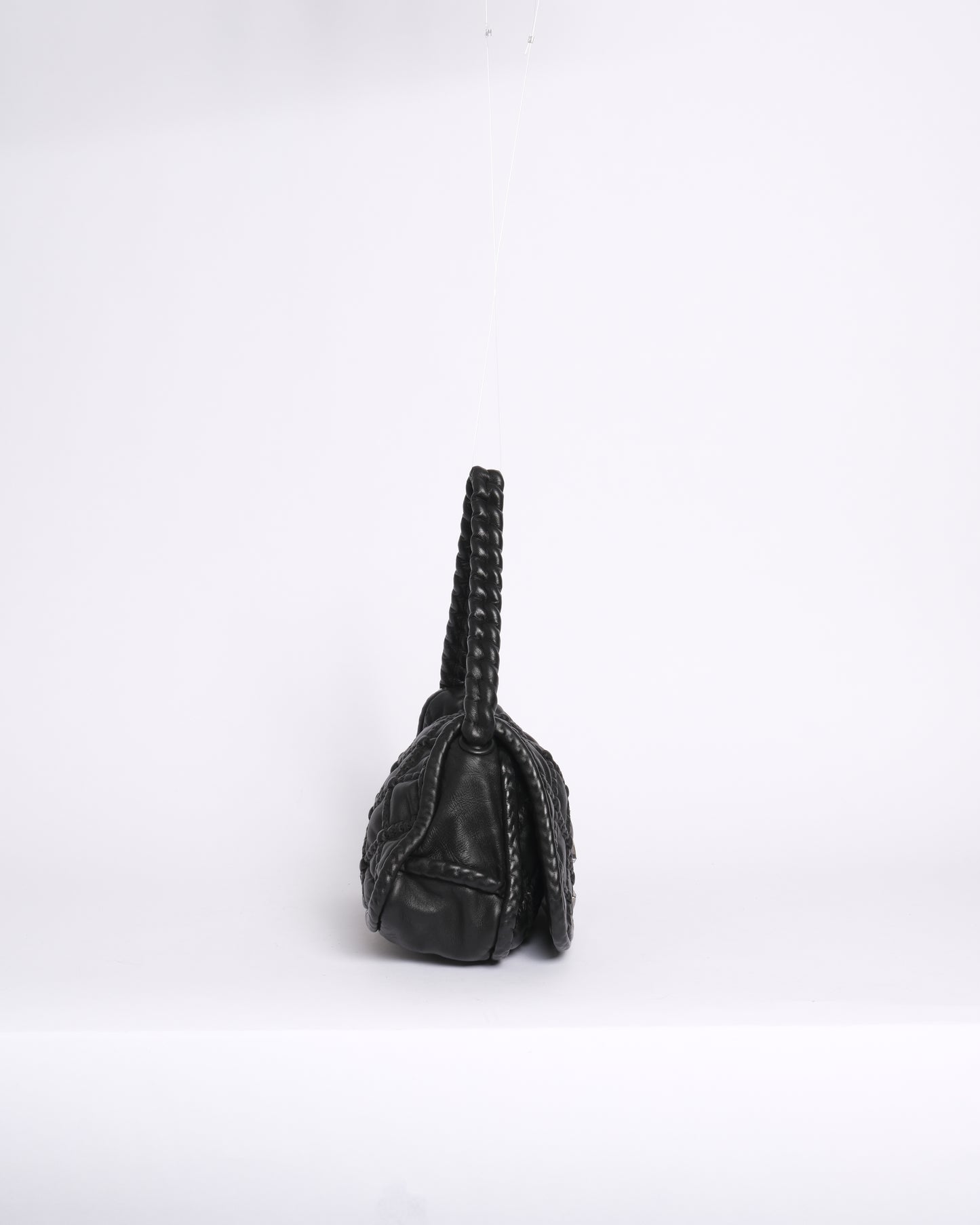 Chanel Black Lambskin Leather Hidden Flap Braided Handle