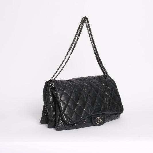 Chanel Black Calfskin Leather Bubble Quilted Accordion Flap SHW