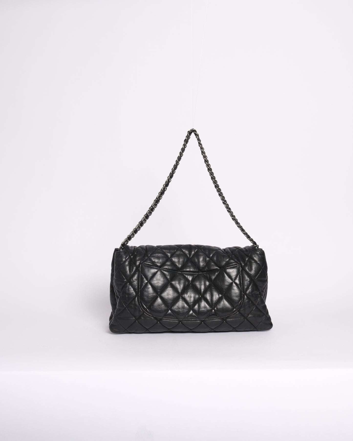 Chanel Black Calfskin Leather Bubble Quilted Accordion Flap SHW