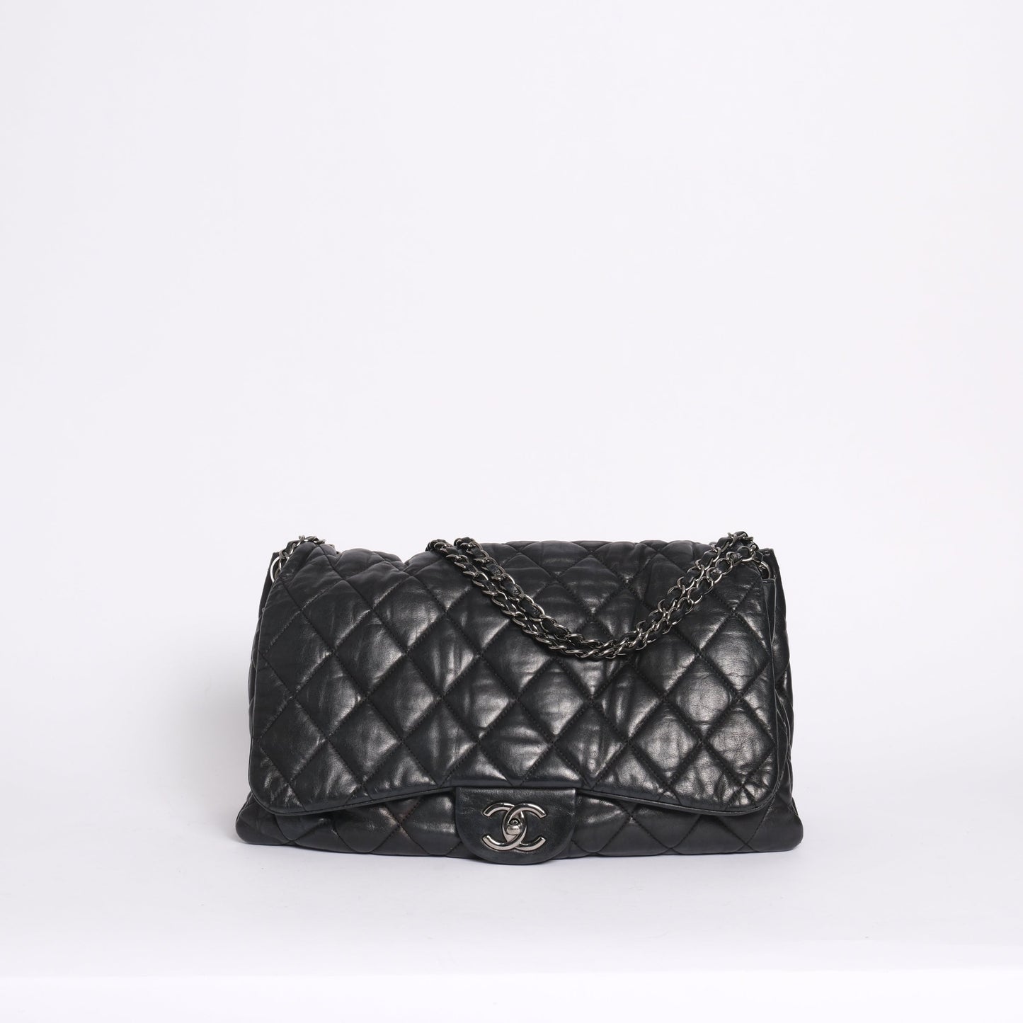 Chanel Black Calfskin Leather Bubble Quilted Accordion Flap SHW
