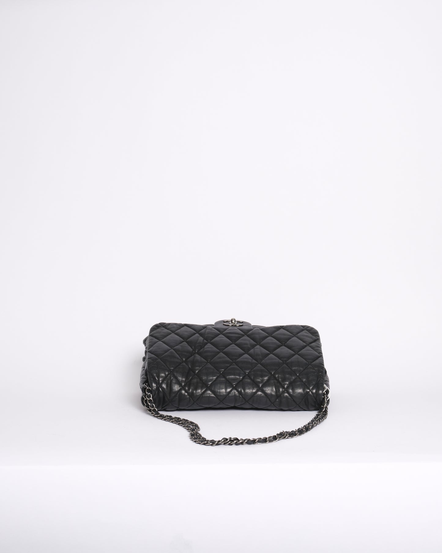 Chanel Black Calfskin Leather Bubble Quilted Accordion Flap SHW