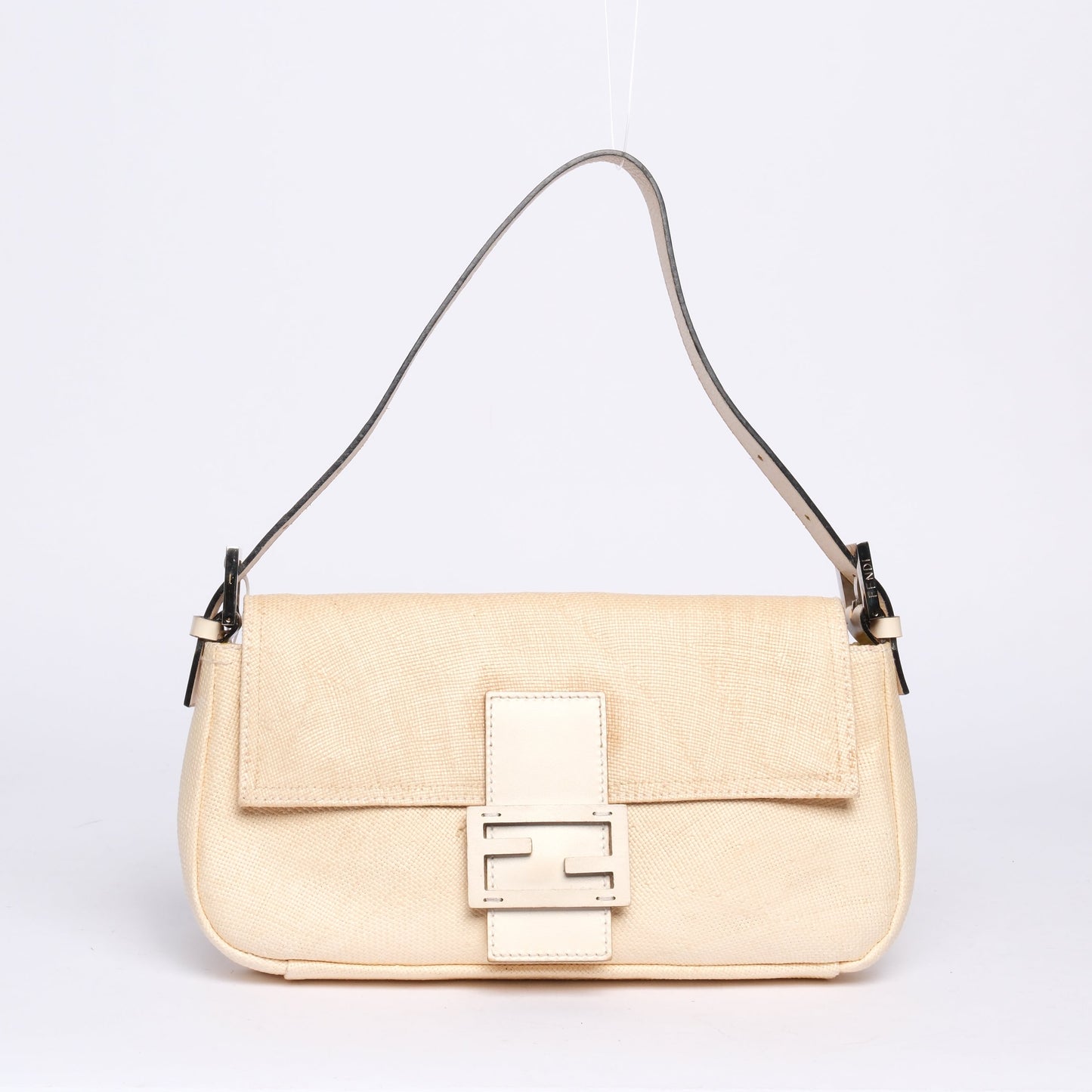 Fendi Brown & Ivory Tweed Leather Baguette Shoulder Bag