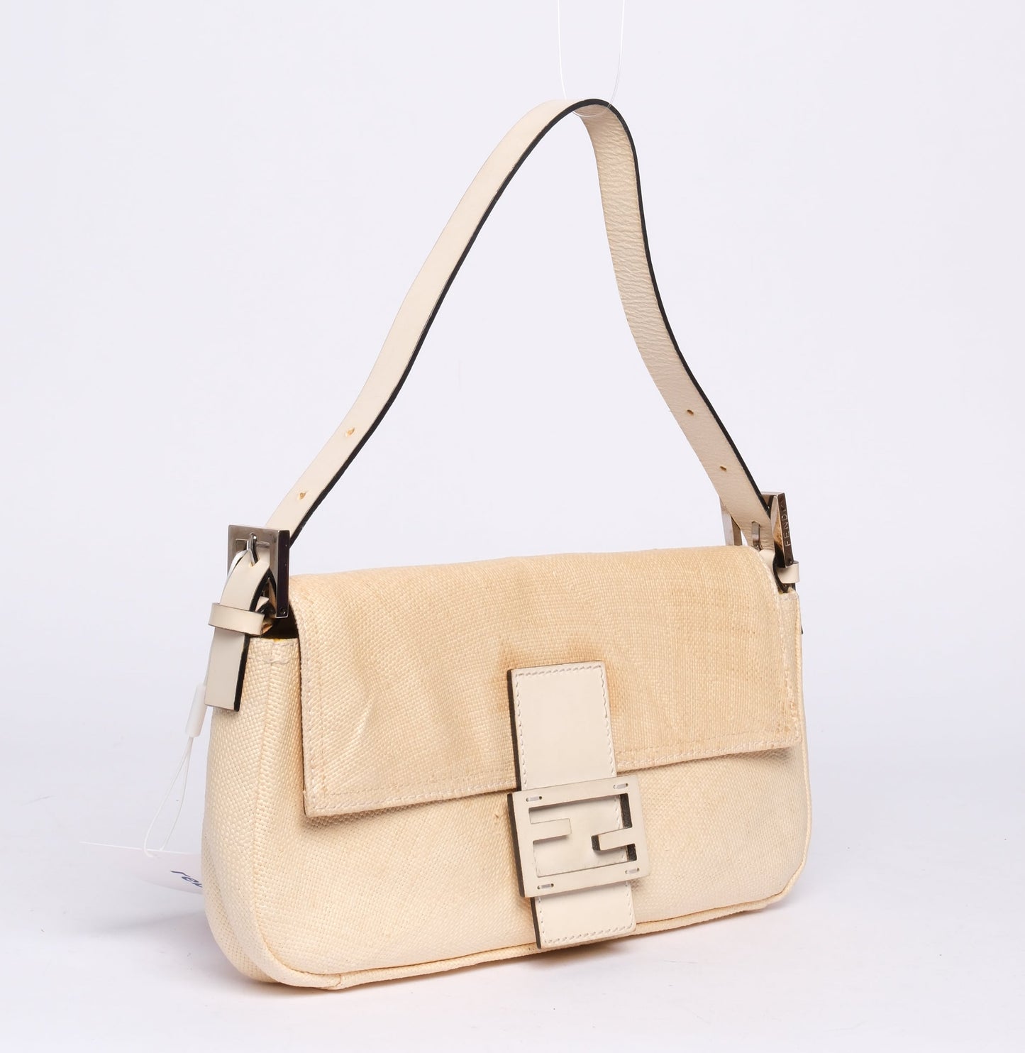 Fendi Brown & Ivory Tweed Leather Baguette Shoulder Bag