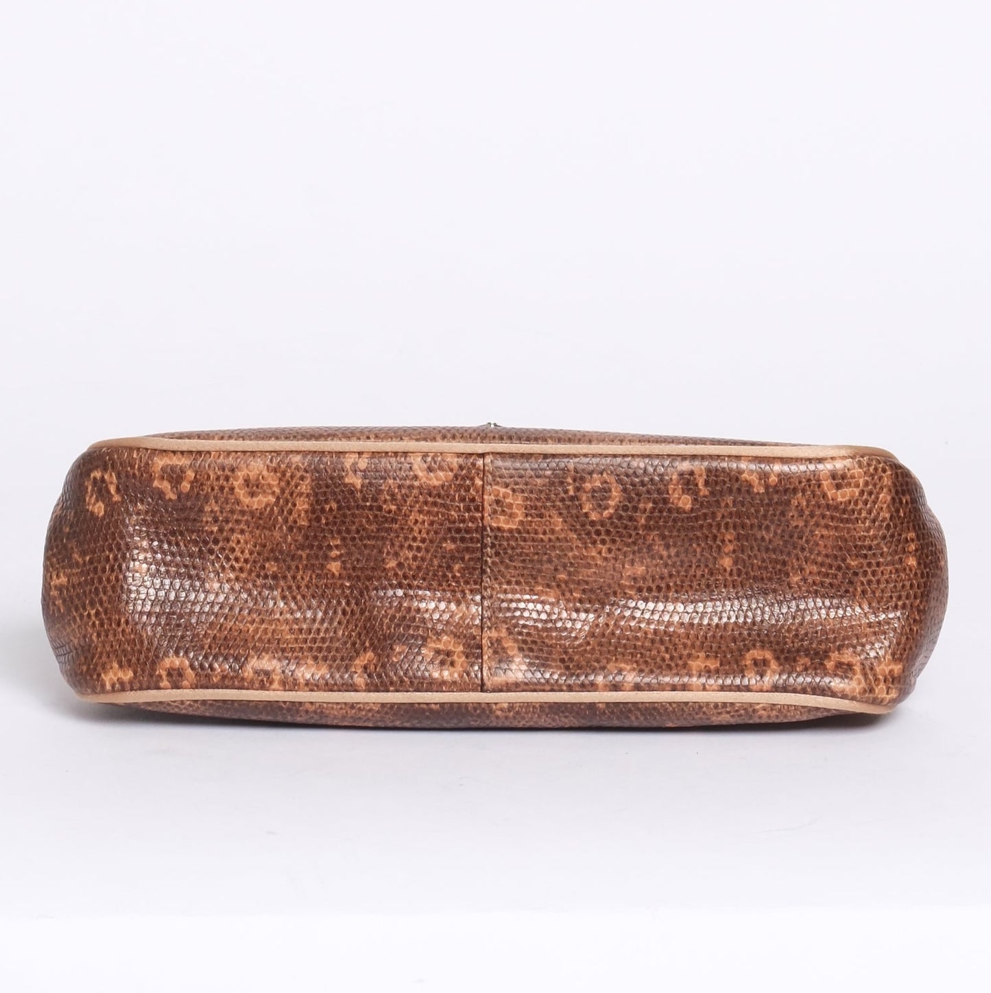 Prada Pink & Brown Lizard Satin Small Kisslock Bag w/ Mirror