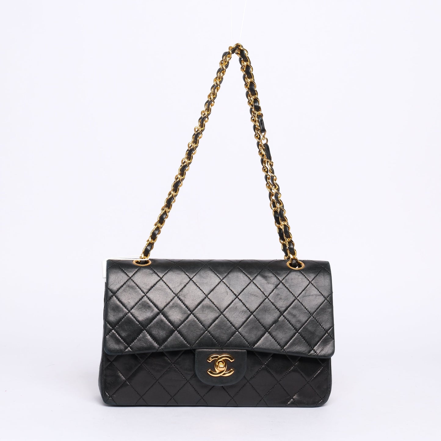 Chanel Vintage Black Lambskin Leather Quilted Matelasse Classic Double Flap