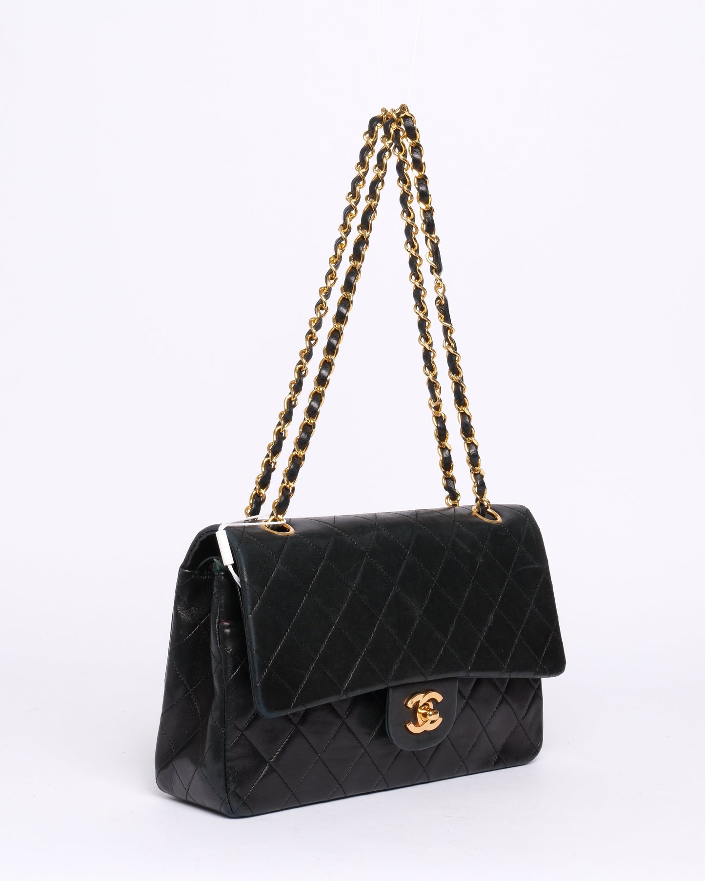 Chanel Vintage Black Lambskin Leather Quilted Matelasse Classic Double Flap
