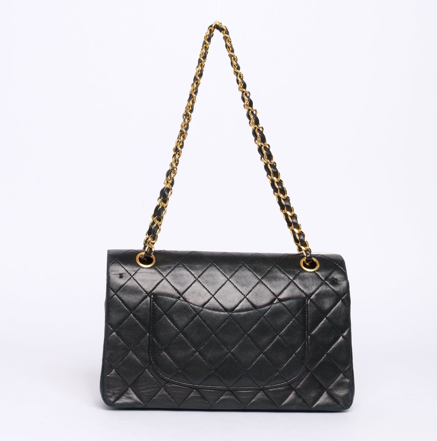 Chanel Vintage Black Lambskin Leather Quilted Matelasse Classic Double Flap
