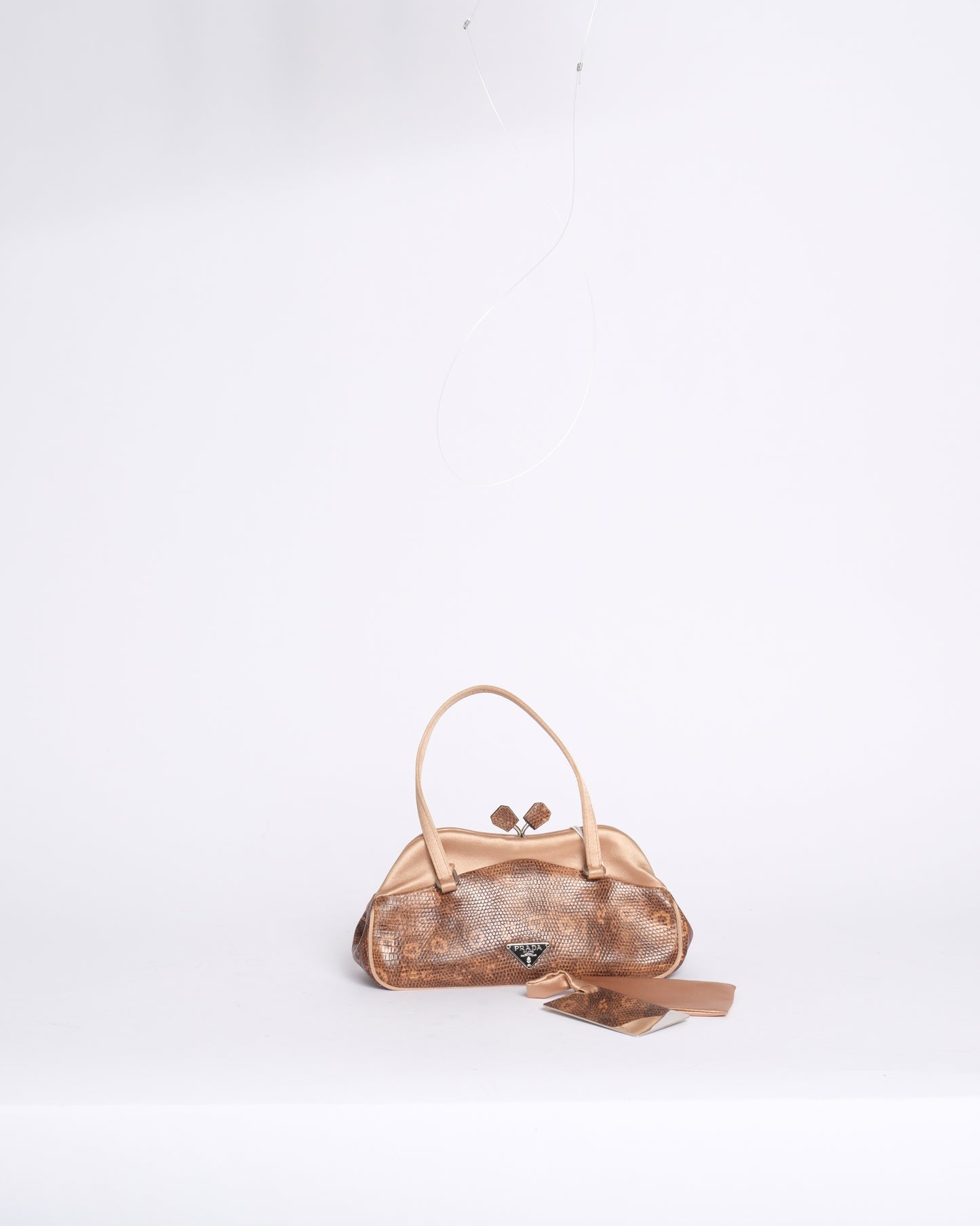 Prada Pink & Brown Lizard Satin Small Kisslock Bag w/ Mirror