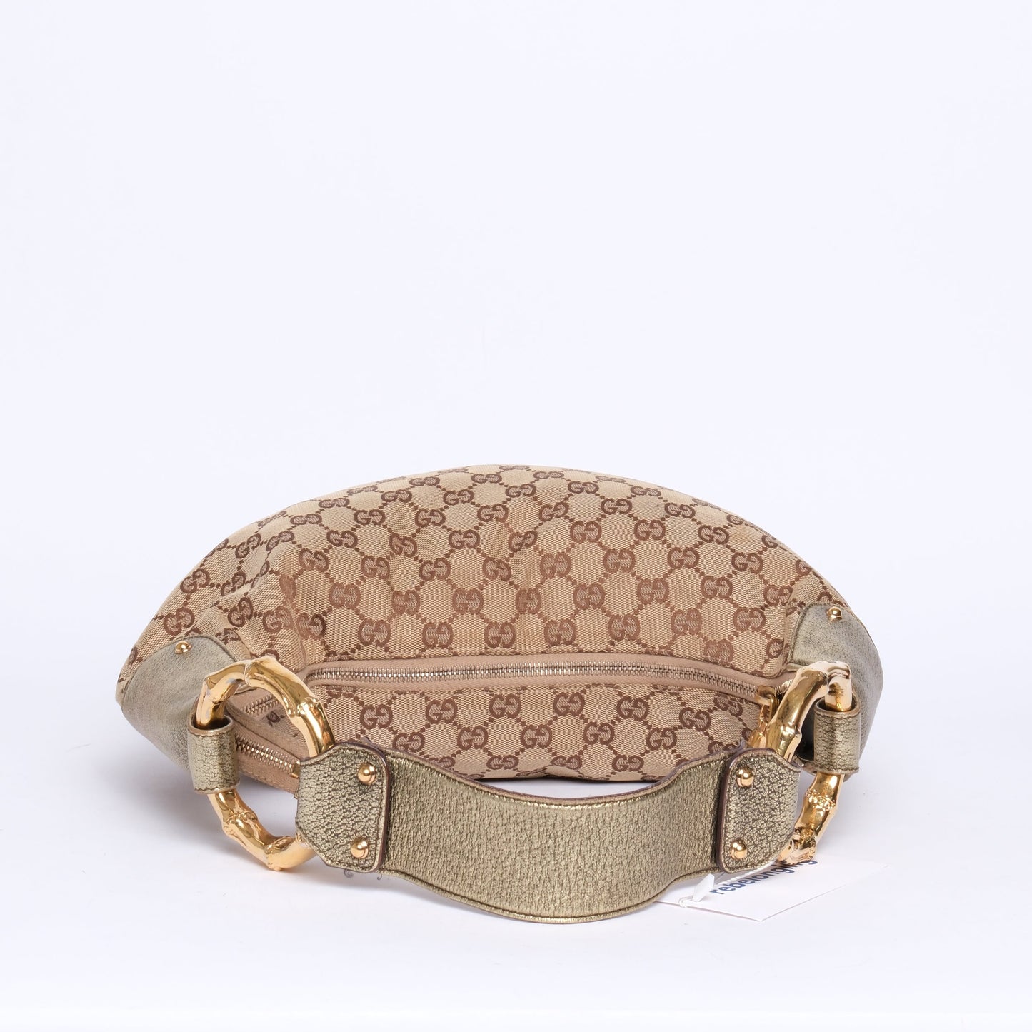 Gucci Brown & Metallic Olive Canvas & Leather Monogram Shoulder Bag
