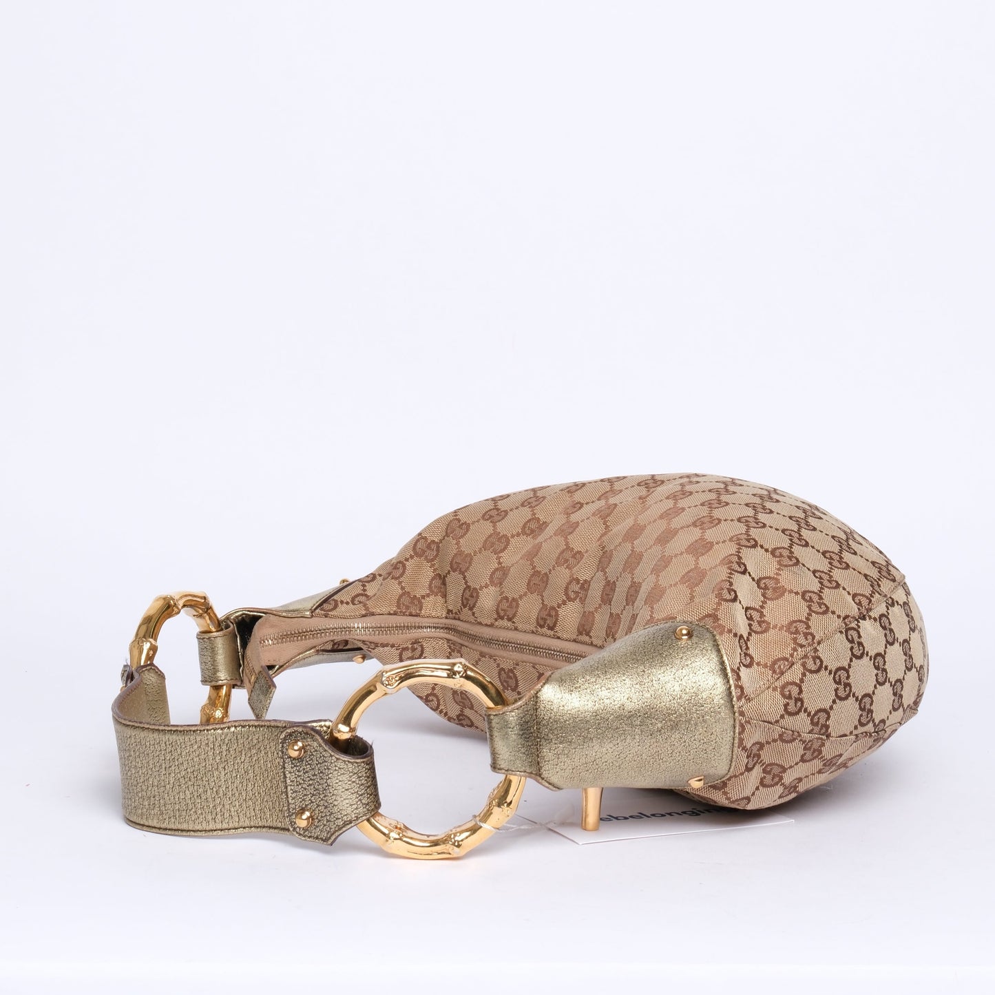 Gucci Brown & Metallic Olive Canvas & Leather Monogram Shoulder Bag