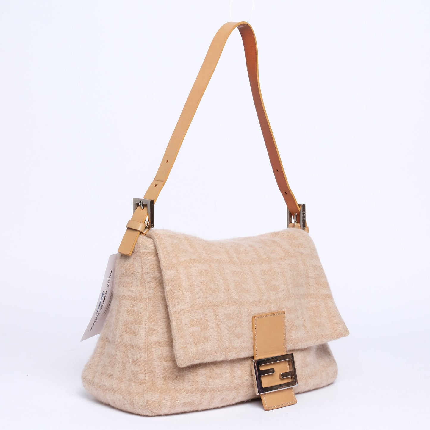 Fendi Beige Wool Zucca Monogram Mama Baguette Shoulder Bag