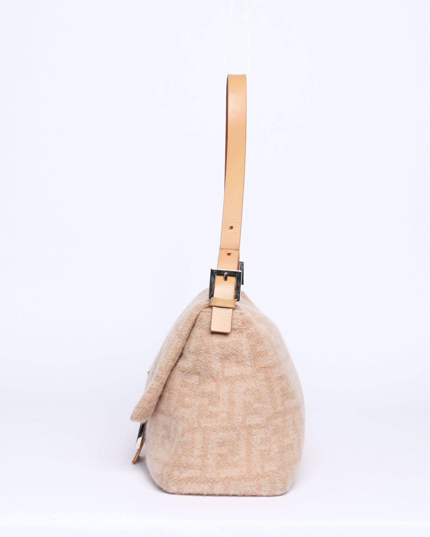 Fendi Beige Wool Zucca Monogram Mama Baguette Shoulder Bag