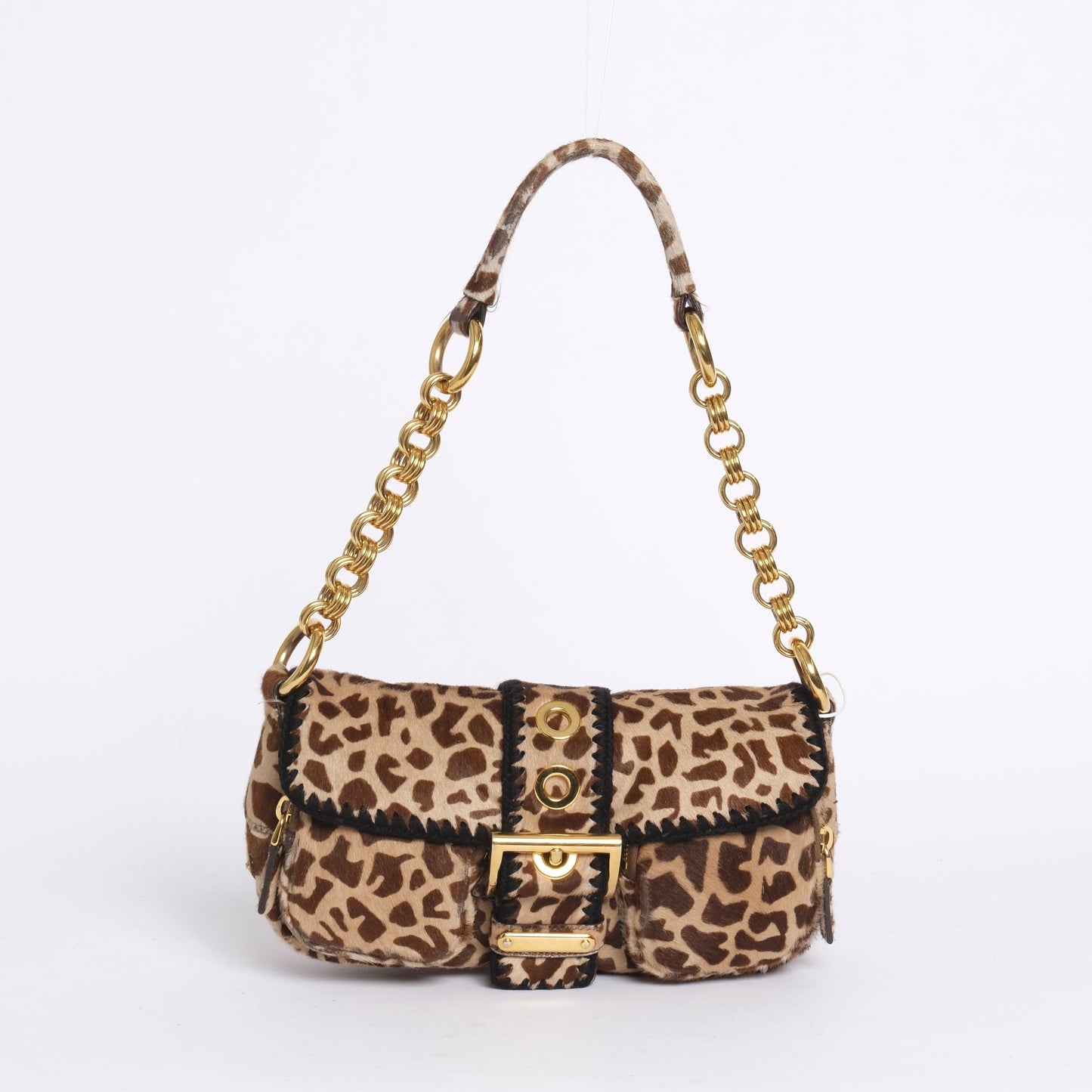 Prada Brown Pony Hair Leopard Printed Shoulder Bag