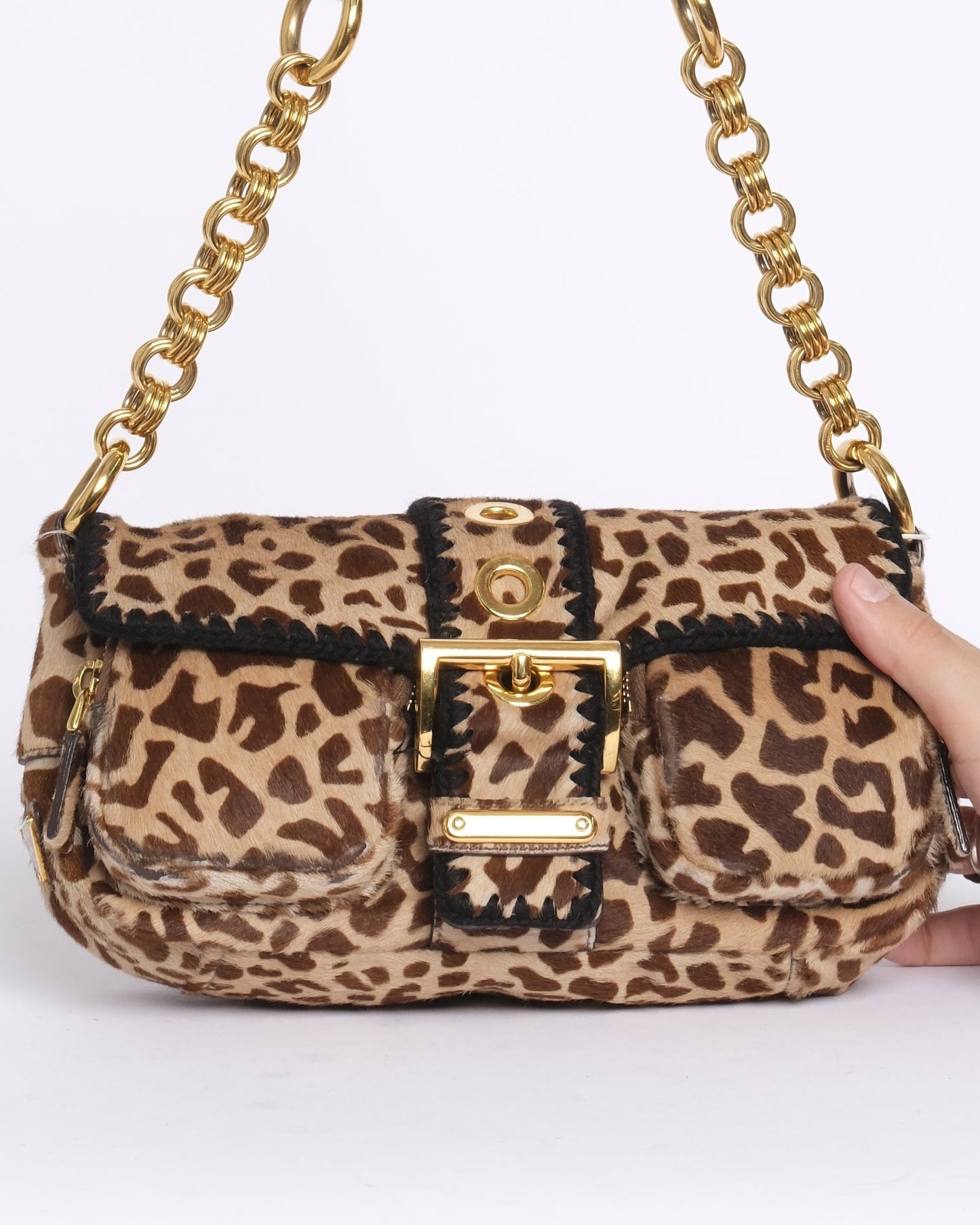 Prada Brown Pony Hair Leopard Printed Shoulder Bag