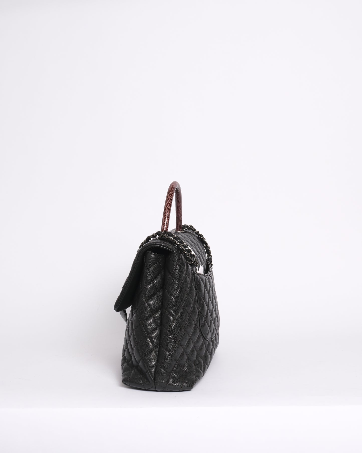 Chanel Black & Burgundy Caviar Leather & Lizard Coco Handle Flap