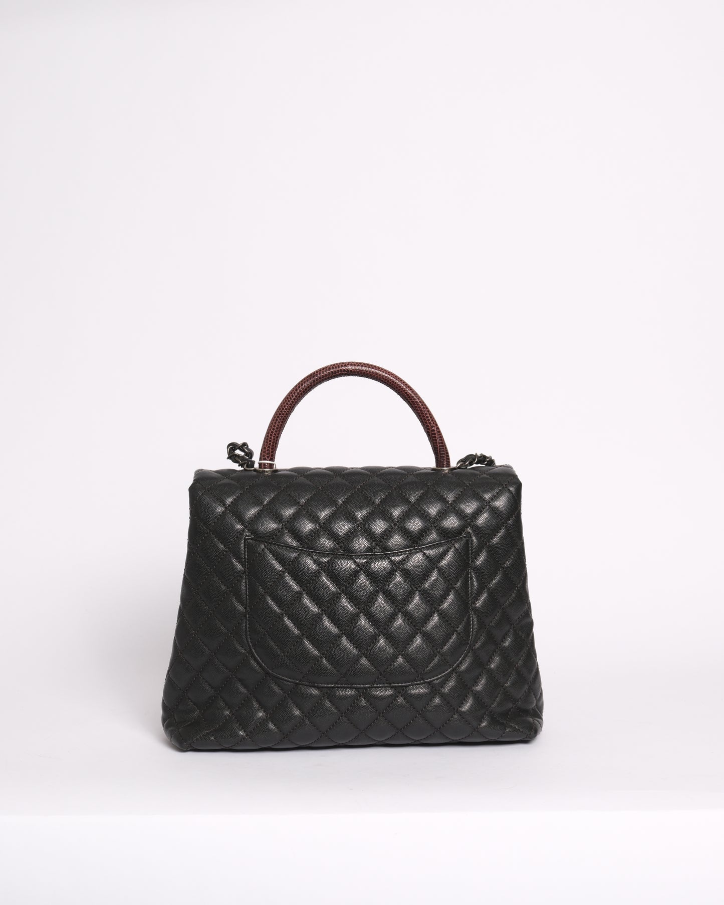 Chanel Black & Burgundy Caviar Leather & Lizard Coco Handle Flap