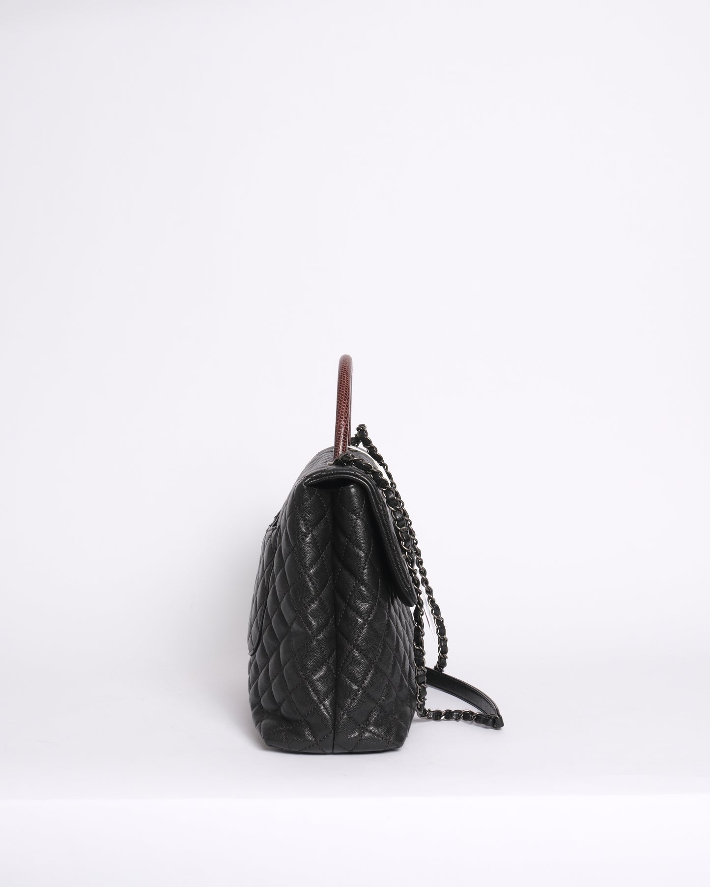 Chanel Black & Burgundy Caviar Leather & Lizard Coco Handle Flap