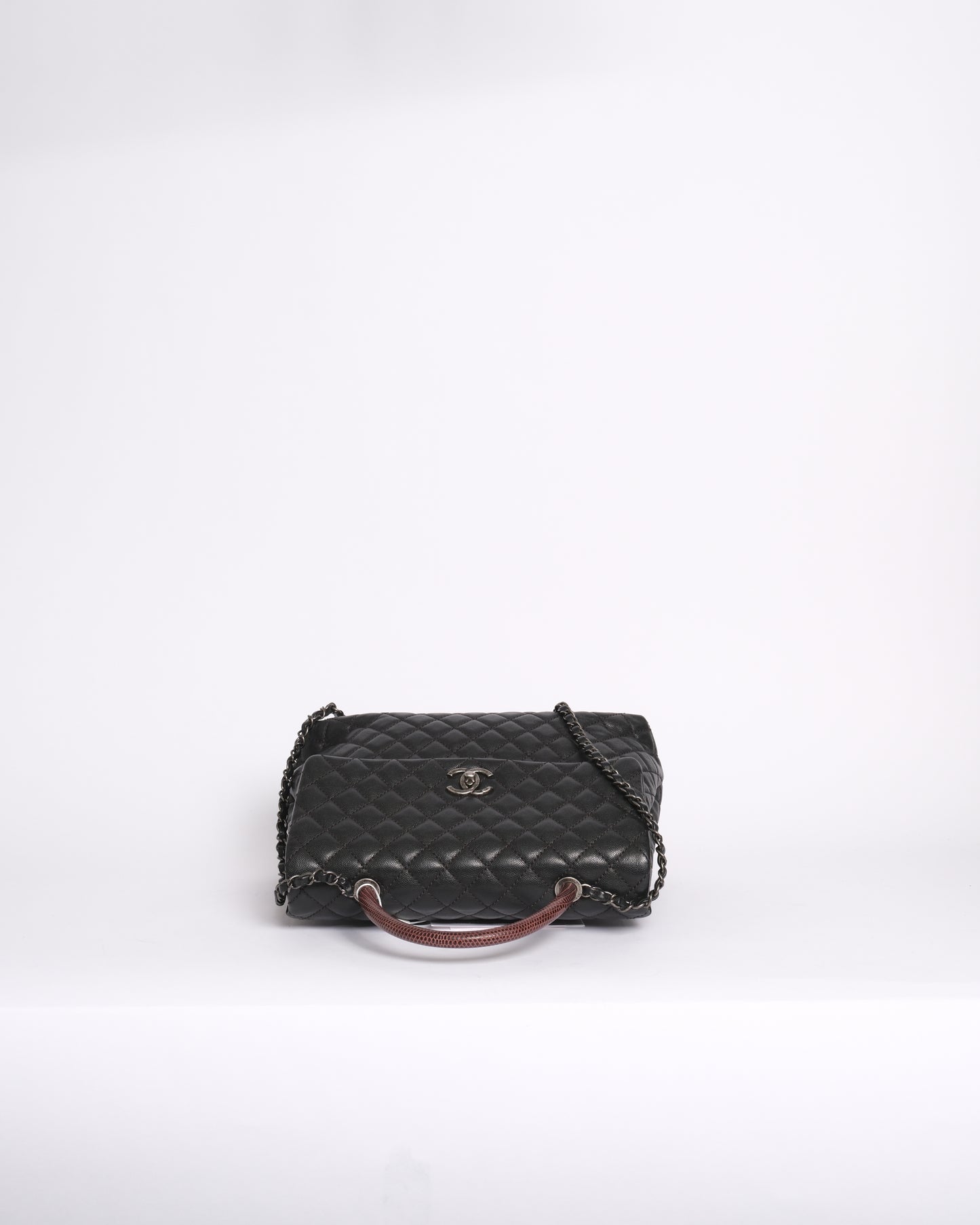 Chanel Black & Burgundy Caviar Leather & Lizard Coco Handle Flap