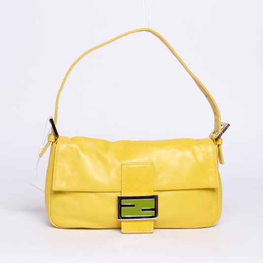 Fendi Yellow & Green Leather Baguette Shoulder Bag