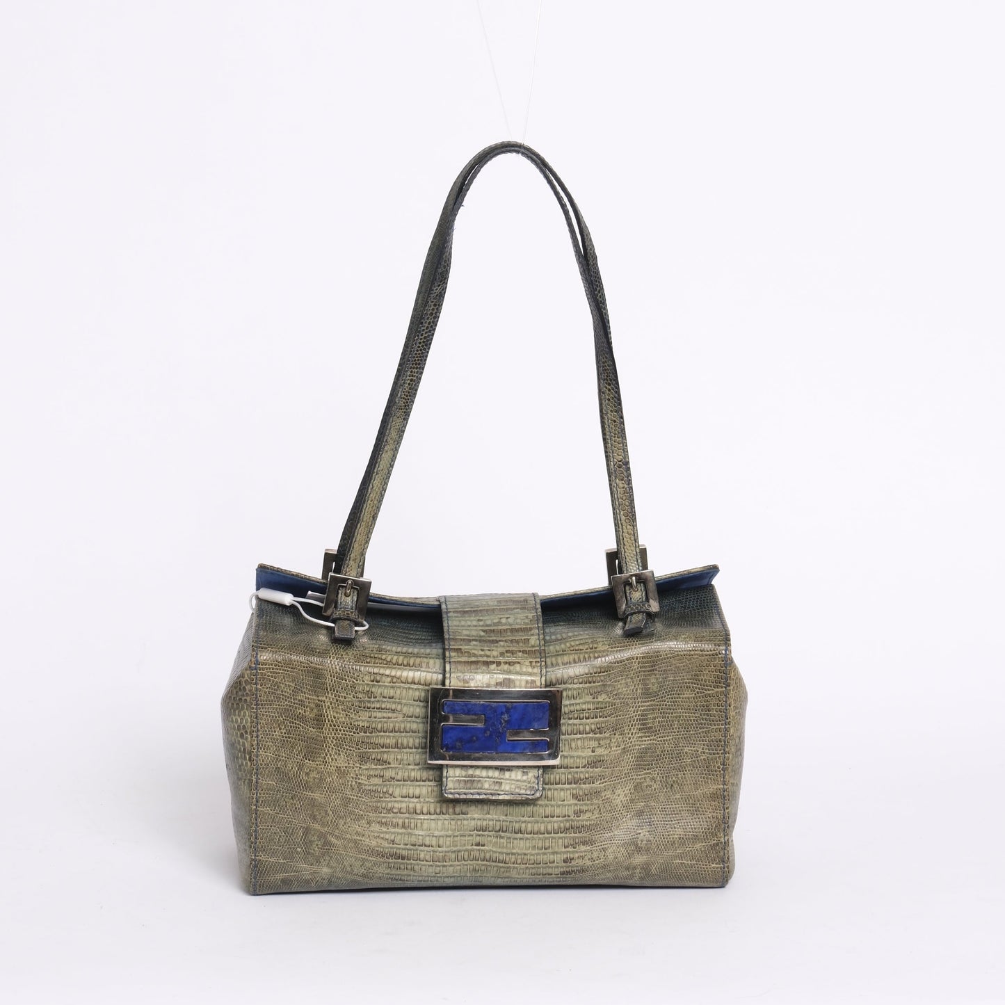 RARE Fendi Green Lizard Blue Stone Bento Box Bag