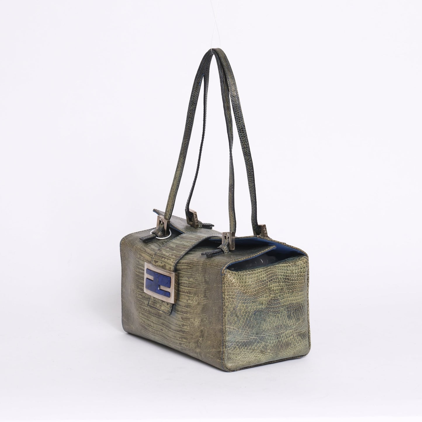 RARE Fendi Green Lizard Blue Stone Bento Box Bag