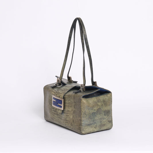 RARE Fendi Green Lizard Blue Stone Bento Box Bag