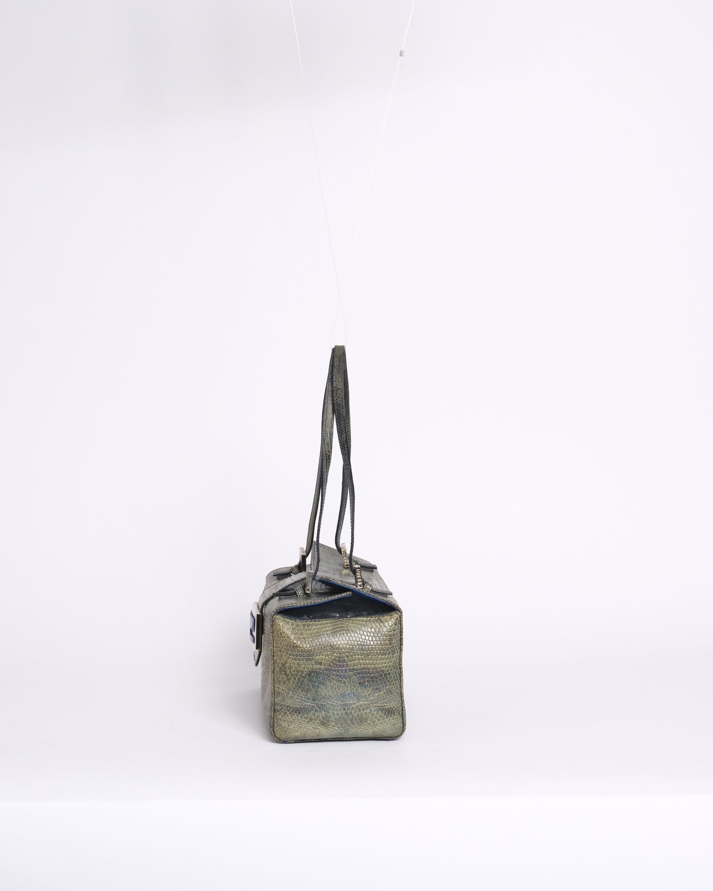 RARE Fendi Green Lizard Blue Stone Bento Box Bag