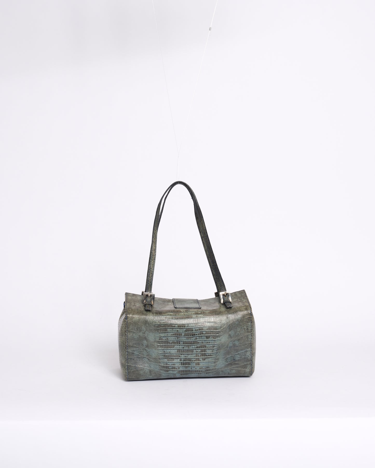 RARE Fendi Green Lizard Blue Stone Bento Box Bag