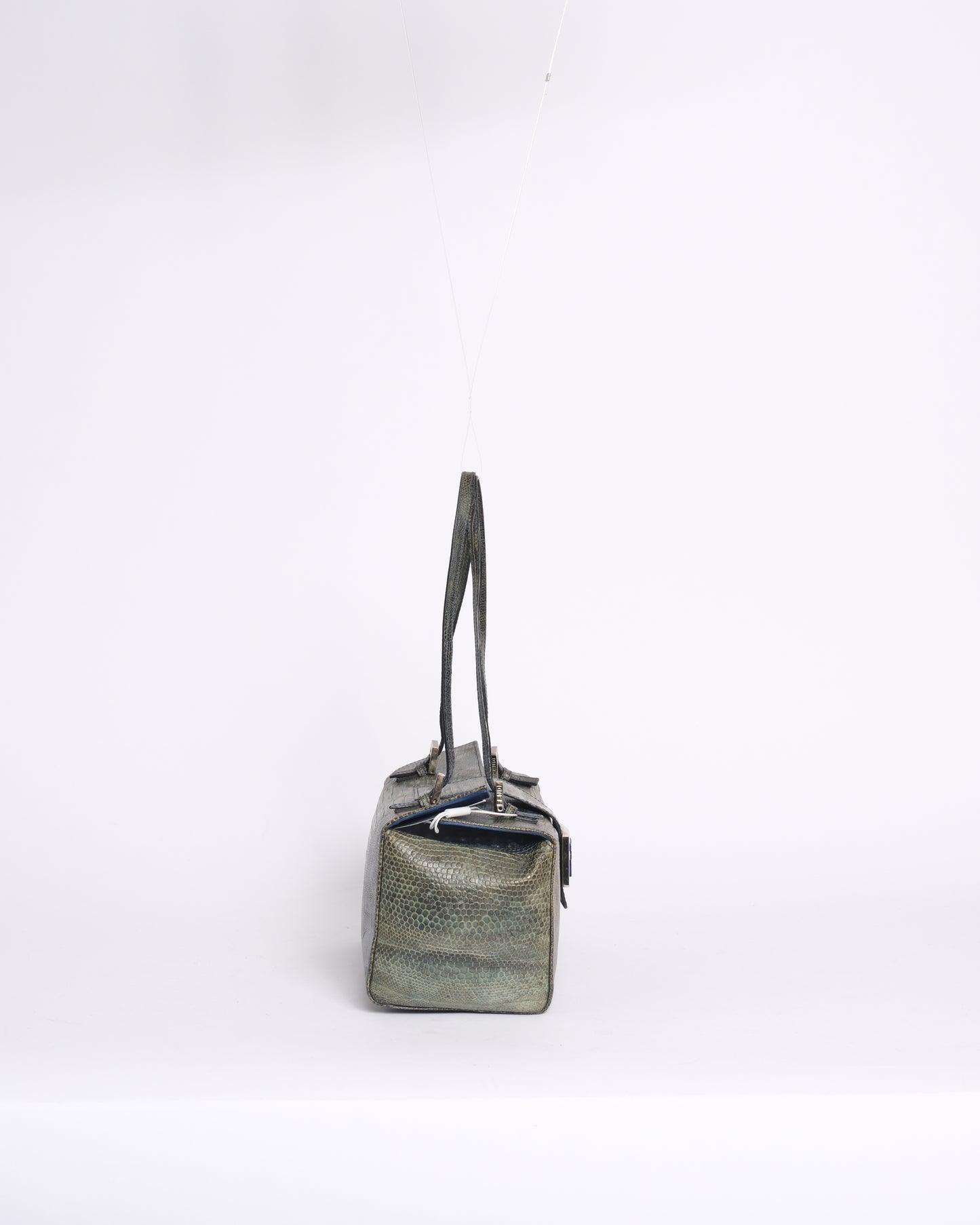RARE Fendi Green Lizard Blue Stone Bento Box Bag