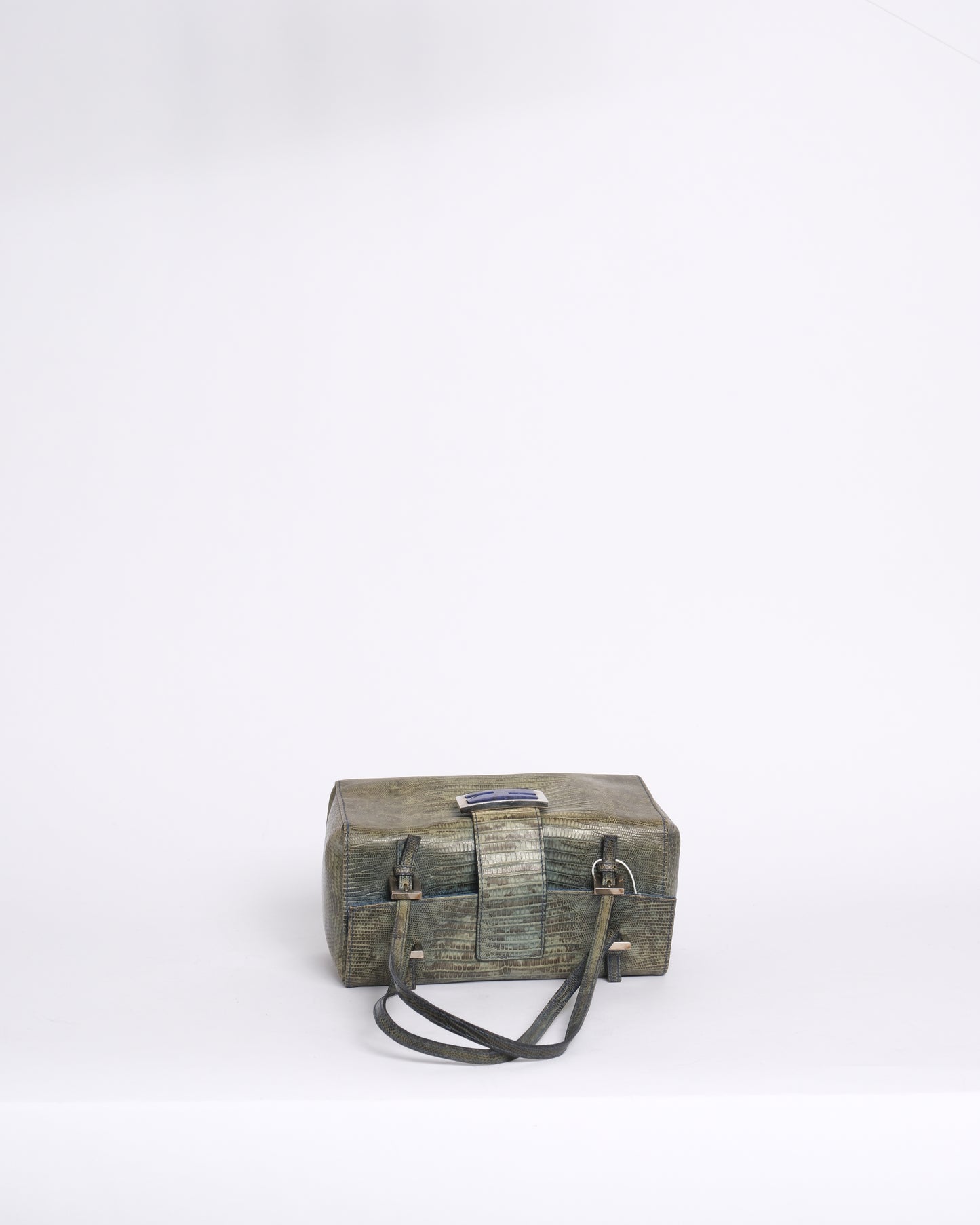 RARE Fendi Green Lizard Blue Stone Bento Box Bag