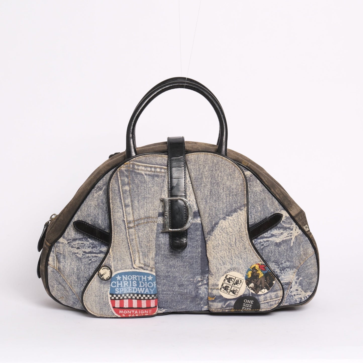 Christian Dior Denim & Leather Speedway Double Saddle Bowler Bag