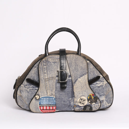 Christian Dior Denim & Leather Speedway Double Saddle Bowler Bag