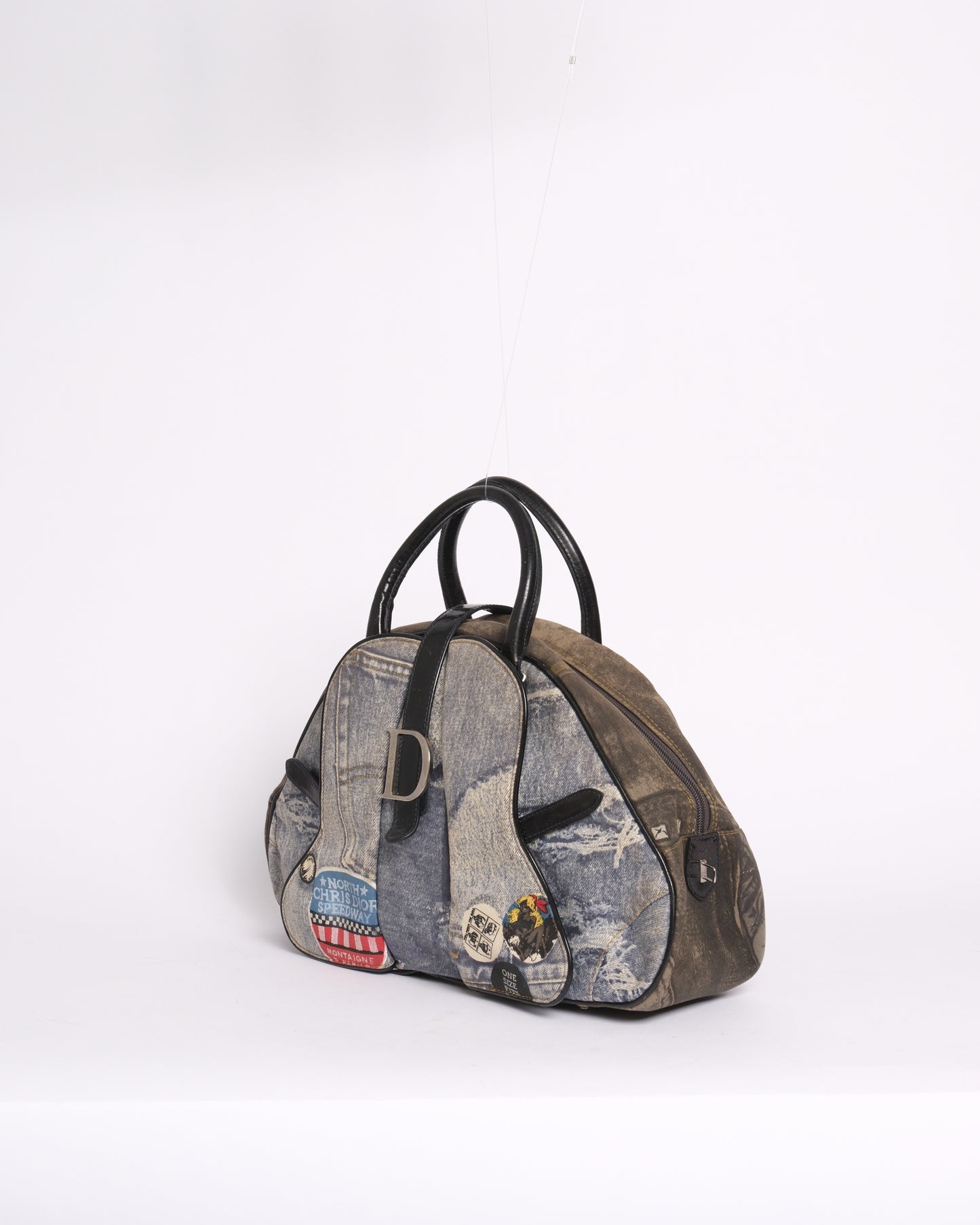 Christian Dior Denim & Leather Speedway Double Saddle Bowler Bag