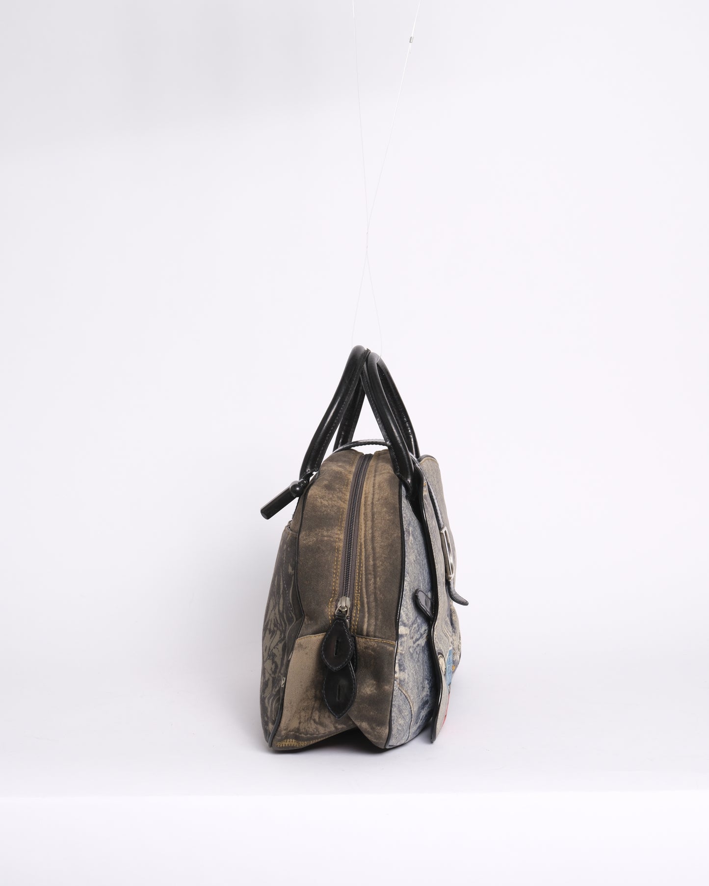 Christian Dior Denim & Leather Speedway Double Saddle Bowler Bag