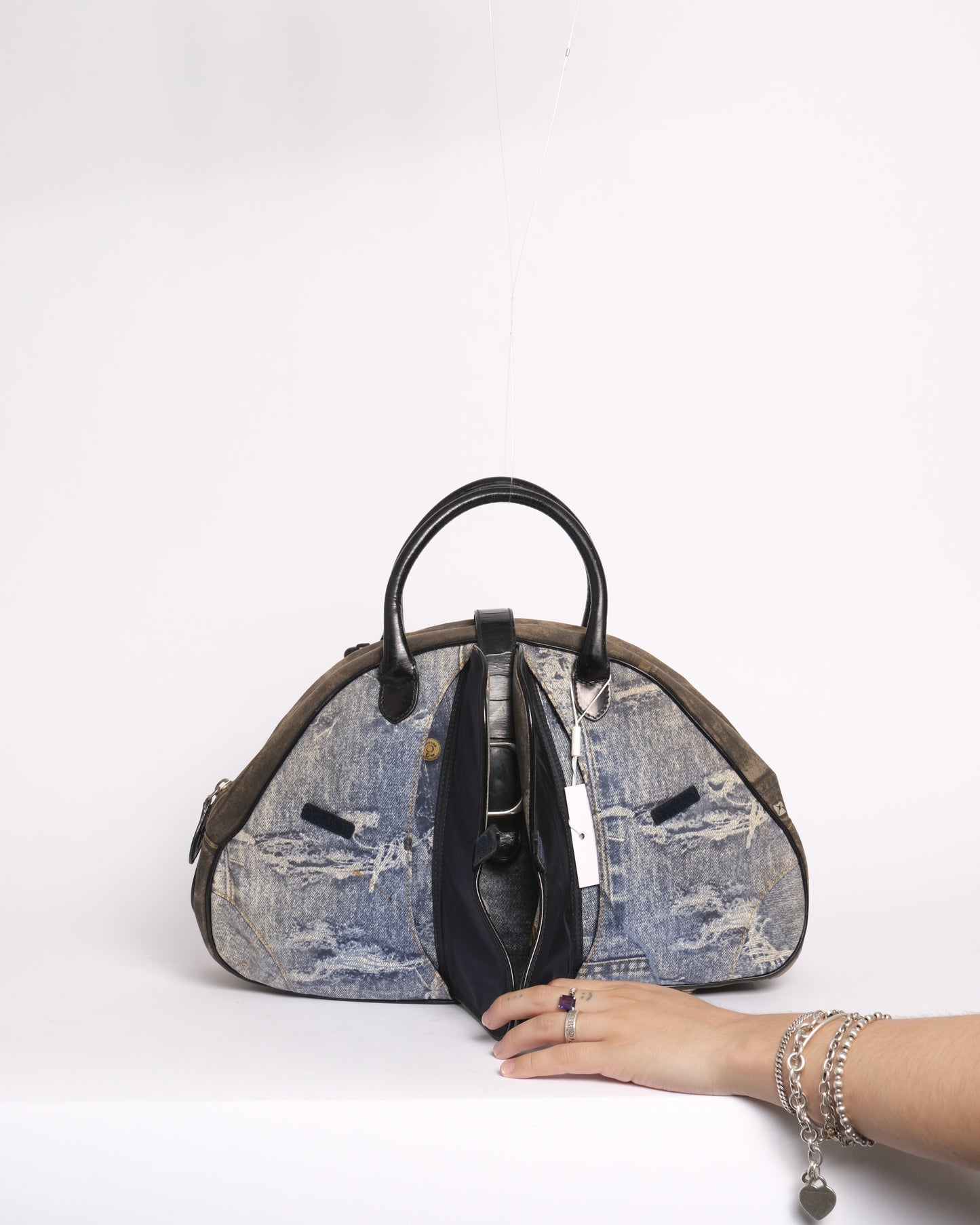 Christian Dior Denim & Leather Speedway Double Saddle Bowler Bag