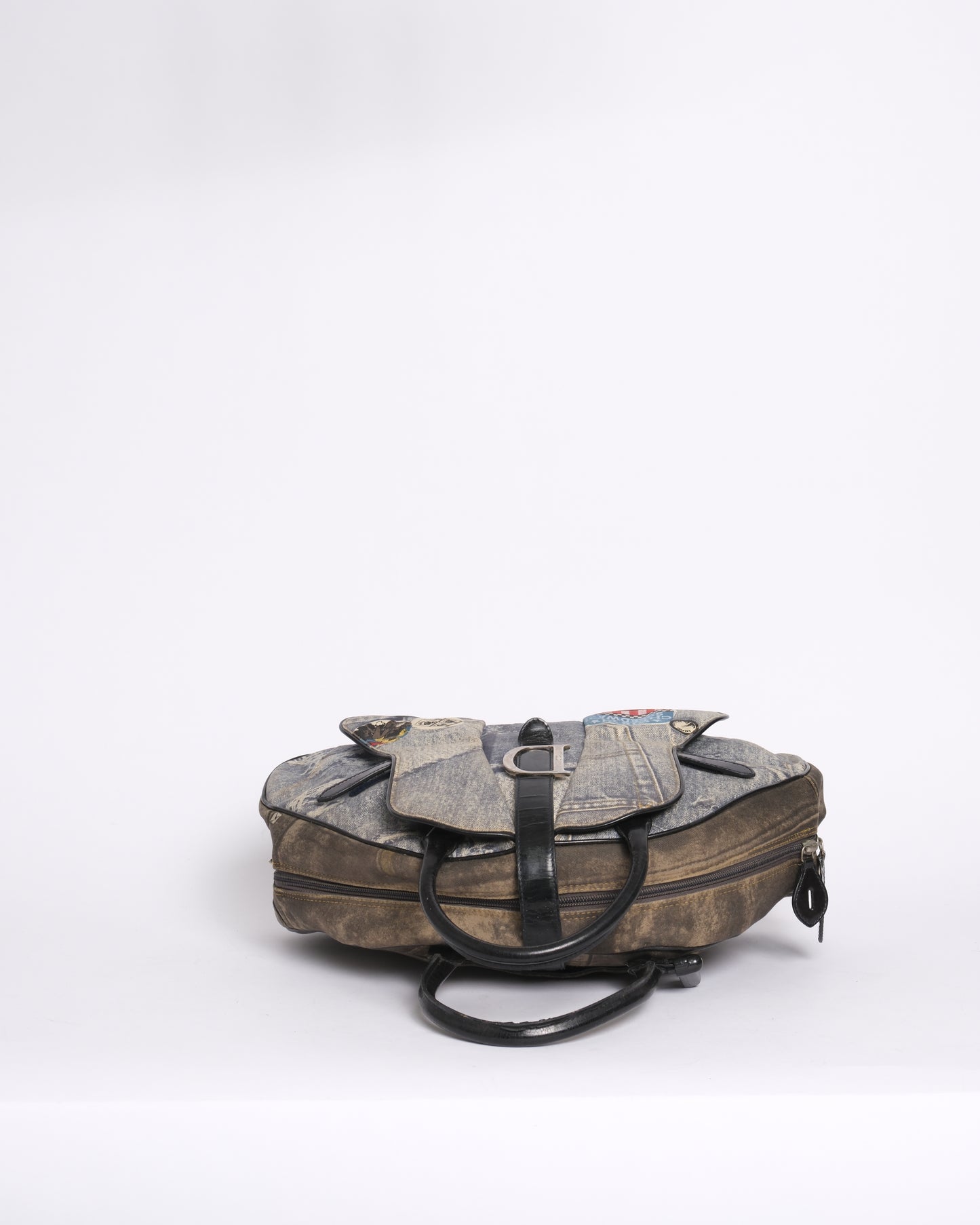 Christian Dior Denim & Leather Speedway Double Saddle Bowler Bag