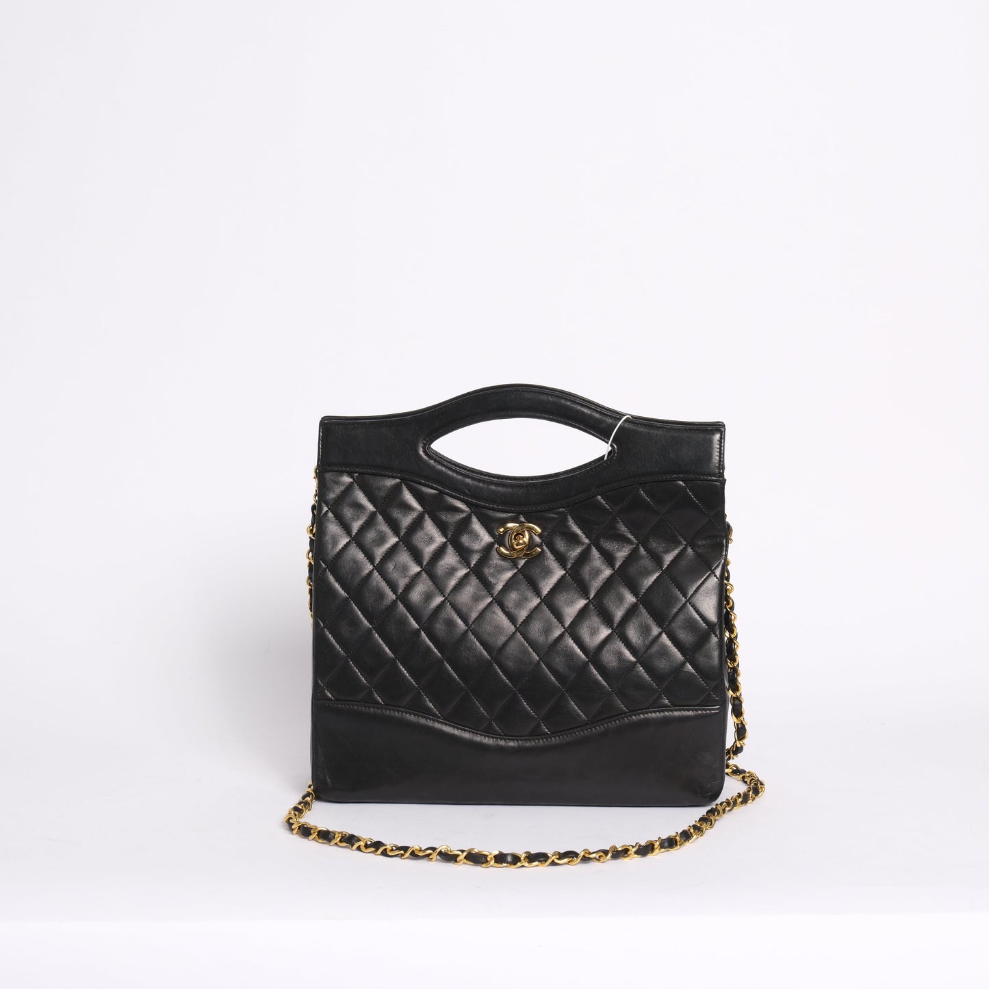 Chanel Black Lambskin Leather Quilted 31 Top Handle Tote Bag