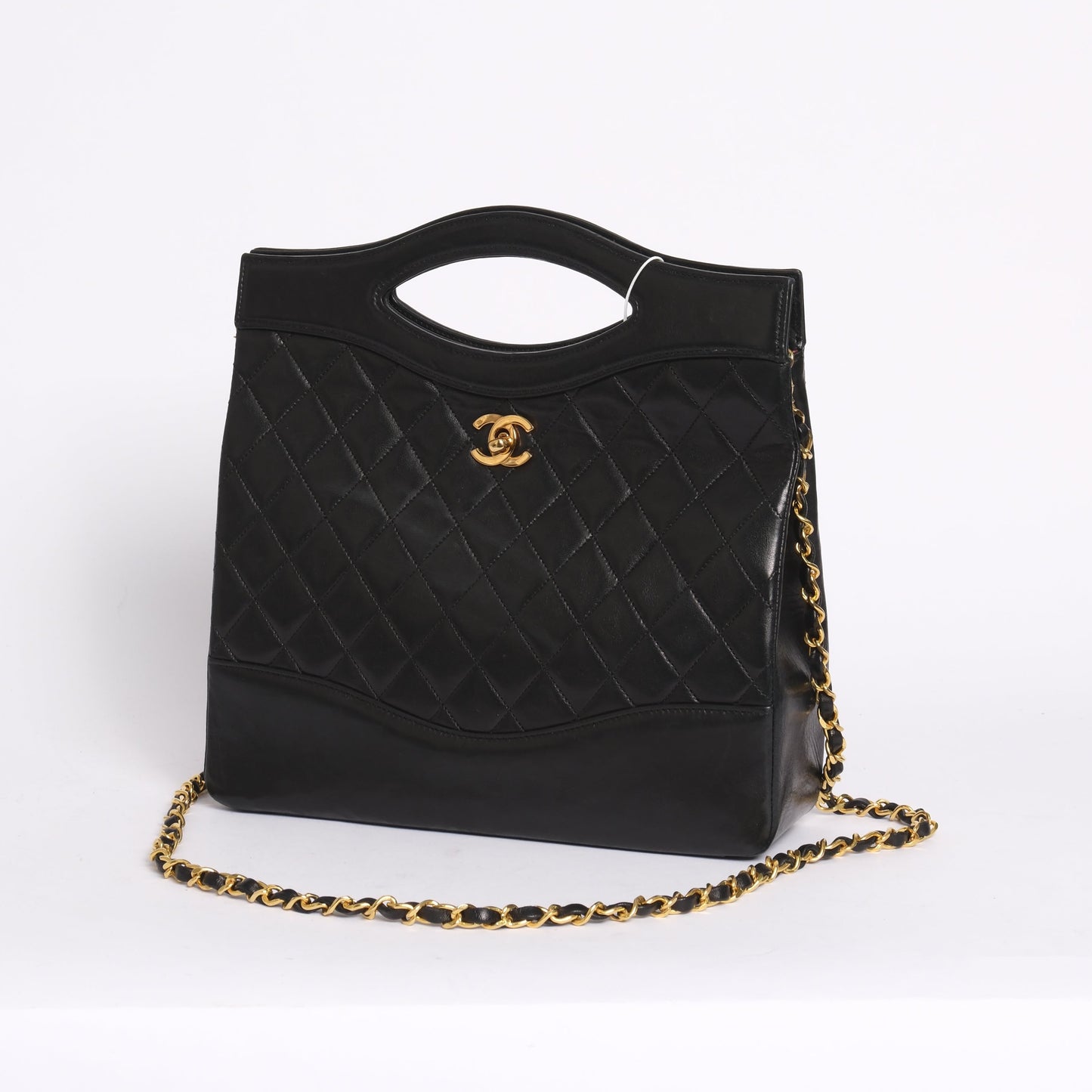 Chanel Black Lambskin Leather Quilted 31 Top Handle Tote Bag