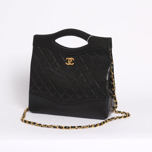Chanel Black Lambskin Leather Quilted 31 Top Handle Tote Bag