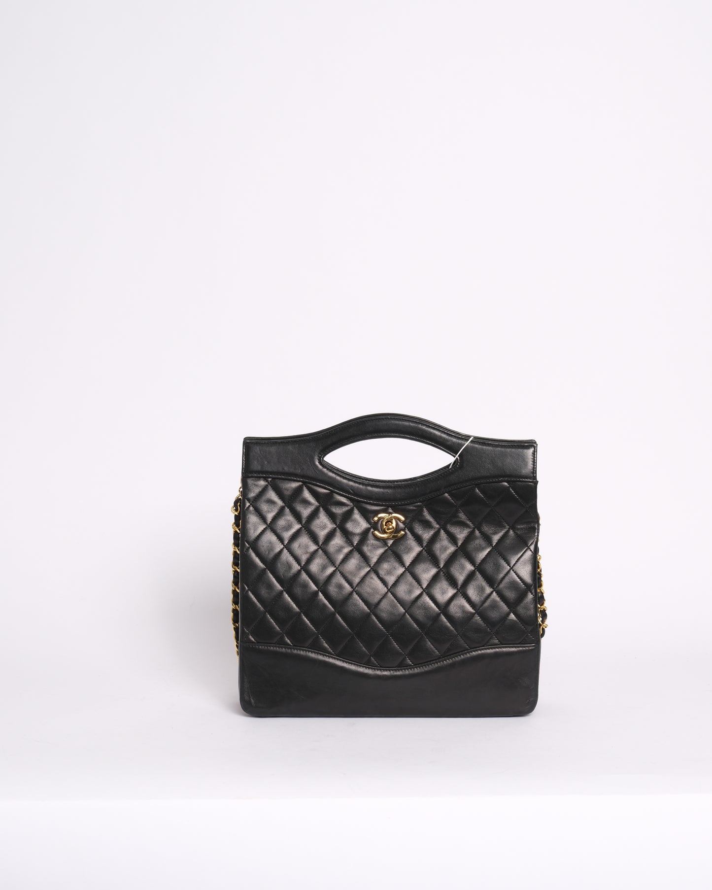 Chanel Black Lambskin Leather Quilted 31 Top Handle Tote Bag