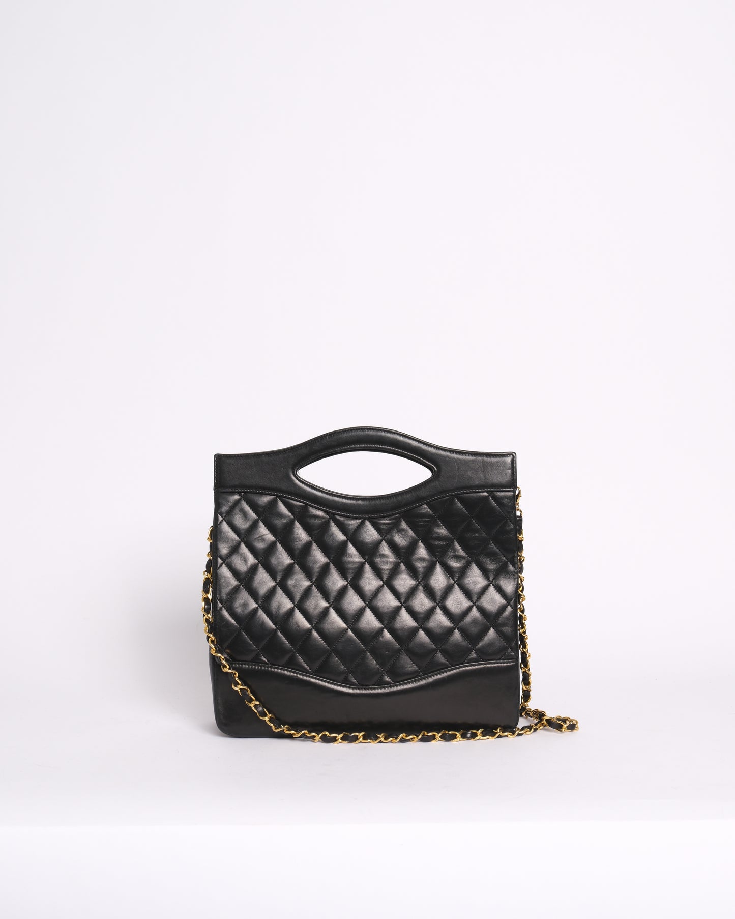 Chanel Black Lambskin Leather Quilted 31 Top Handle Tote Bag