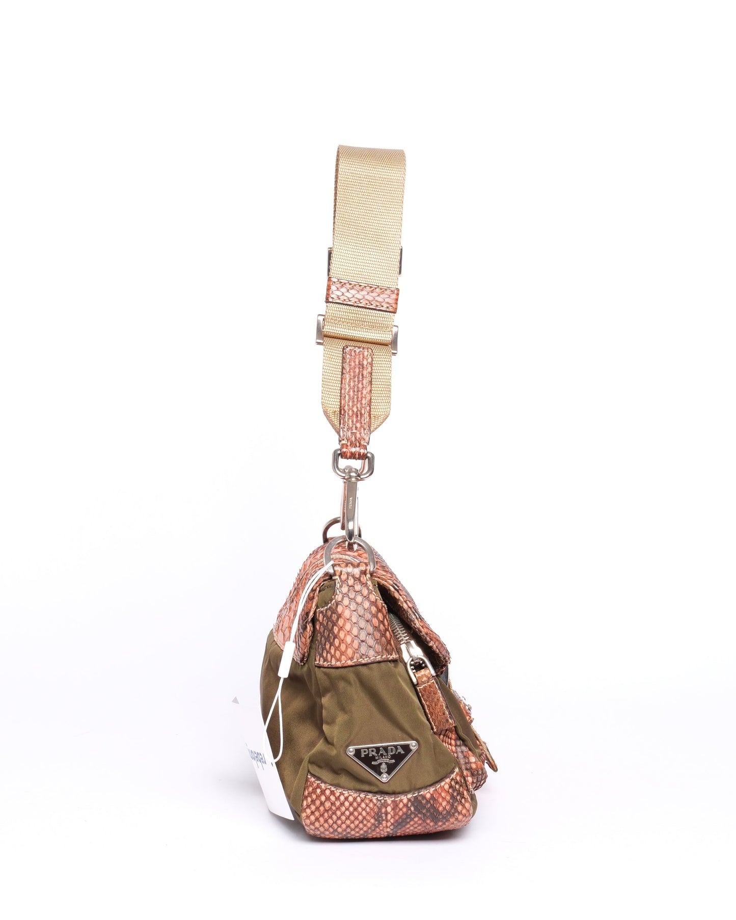 RARE Prada Green & Orange Nylon & Python Shoulder Bag SHW