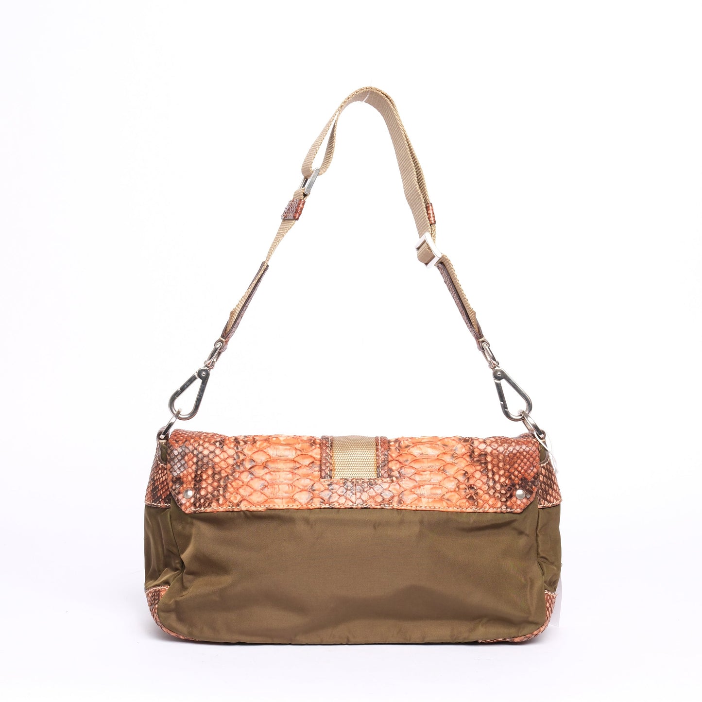RARE Prada Green & Orange Nylon & Python Shoulder Bag SHW