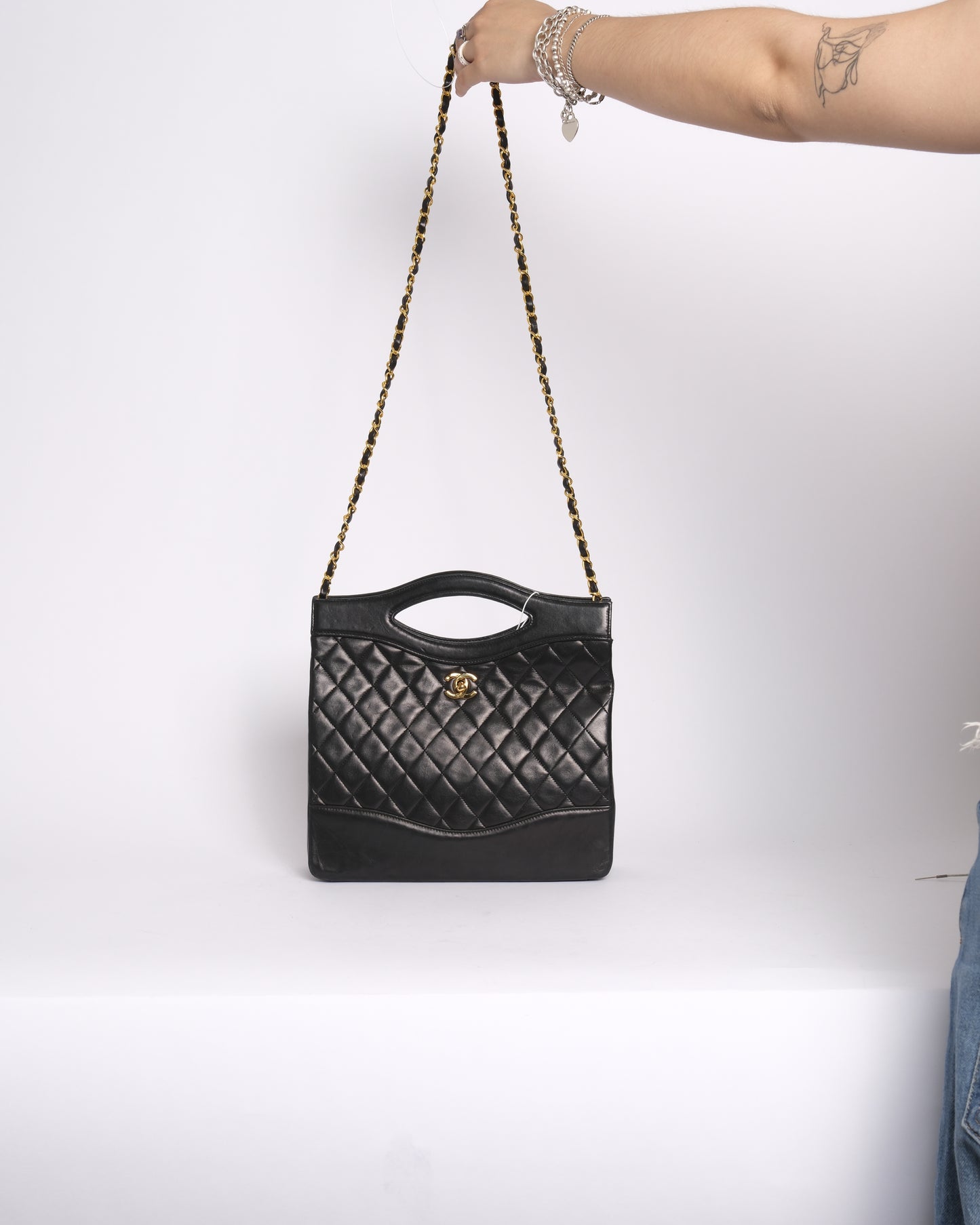 Chanel Black Lambskin Leather Quilted 31 Top Handle Tote Bag