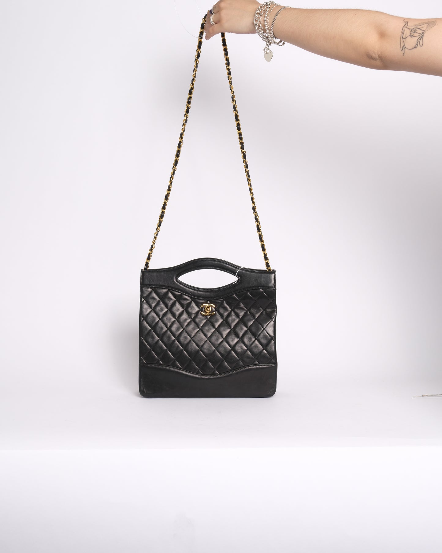 Chanel Black Lambskin Leather Quilted 31 Top Handle Tote Bag