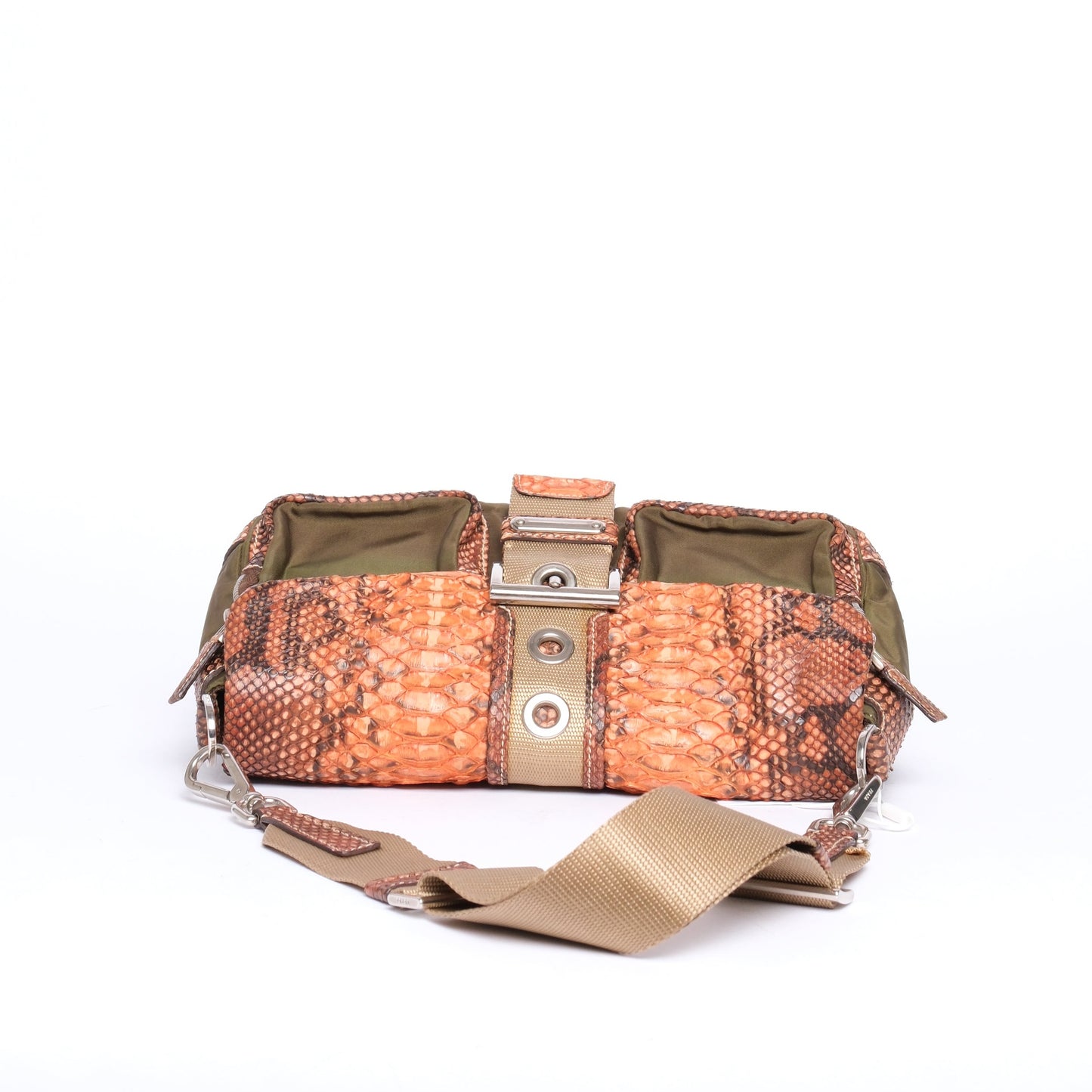 RARE Prada Green & Orange Nylon & Python Shoulder Bag SHW