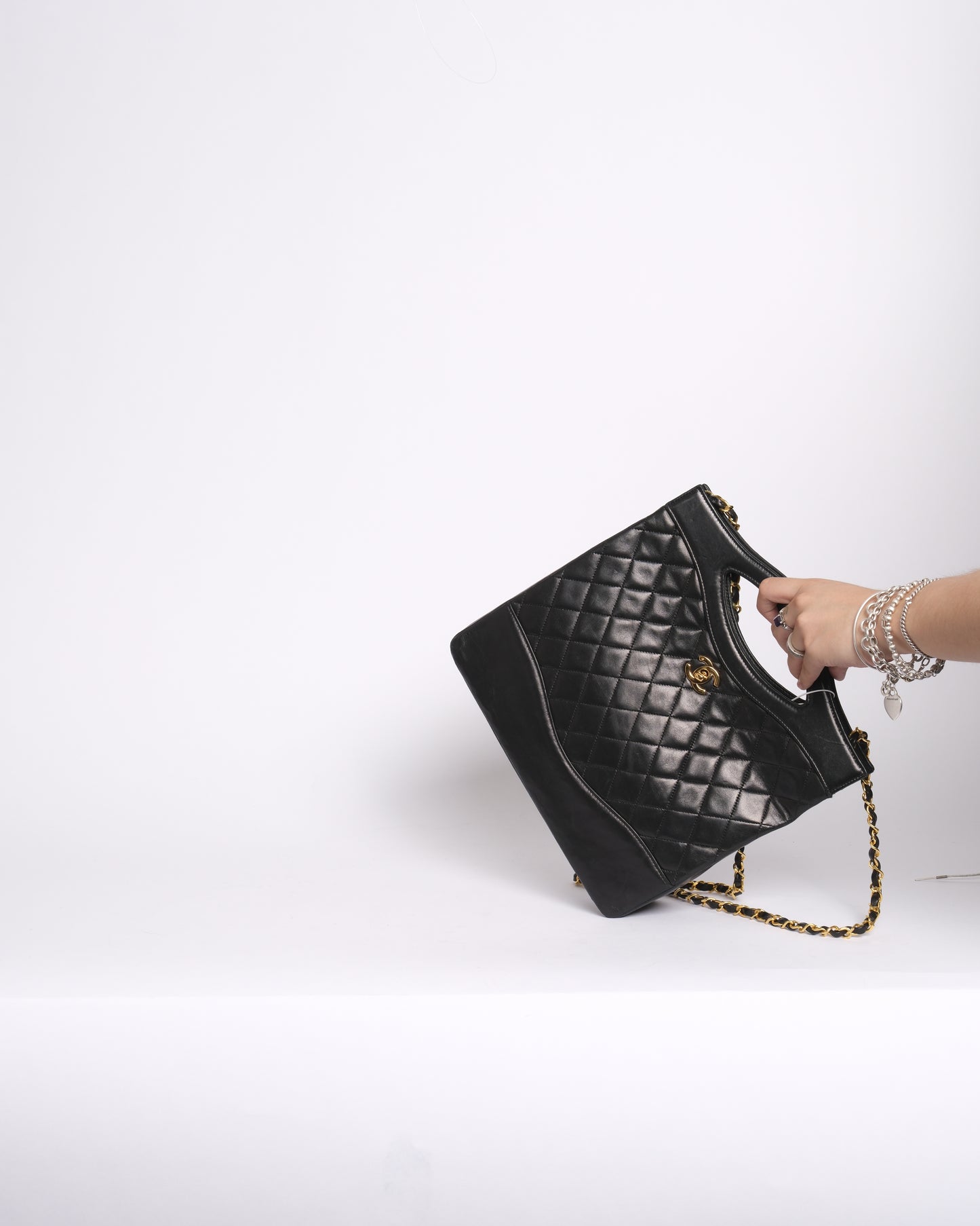 Chanel Black Lambskin Leather Quilted 31 Top Handle Tote Bag