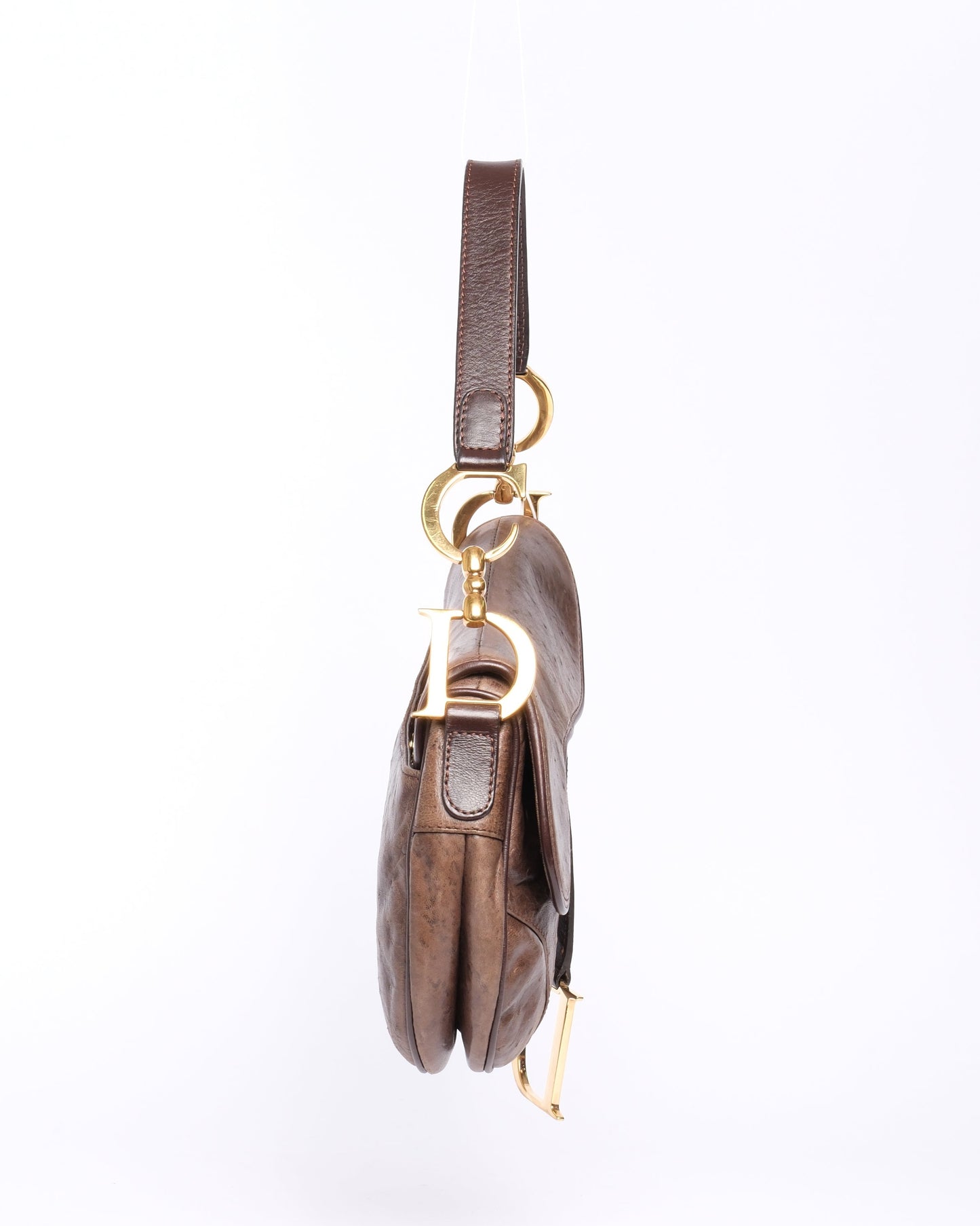 Christian Dior Brown Ostrich Leather Saddle Bag GHW