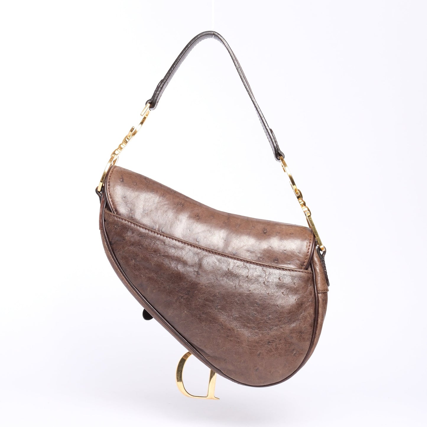 Christian Dior Brown Ostrich Leather Saddle Bag GHW